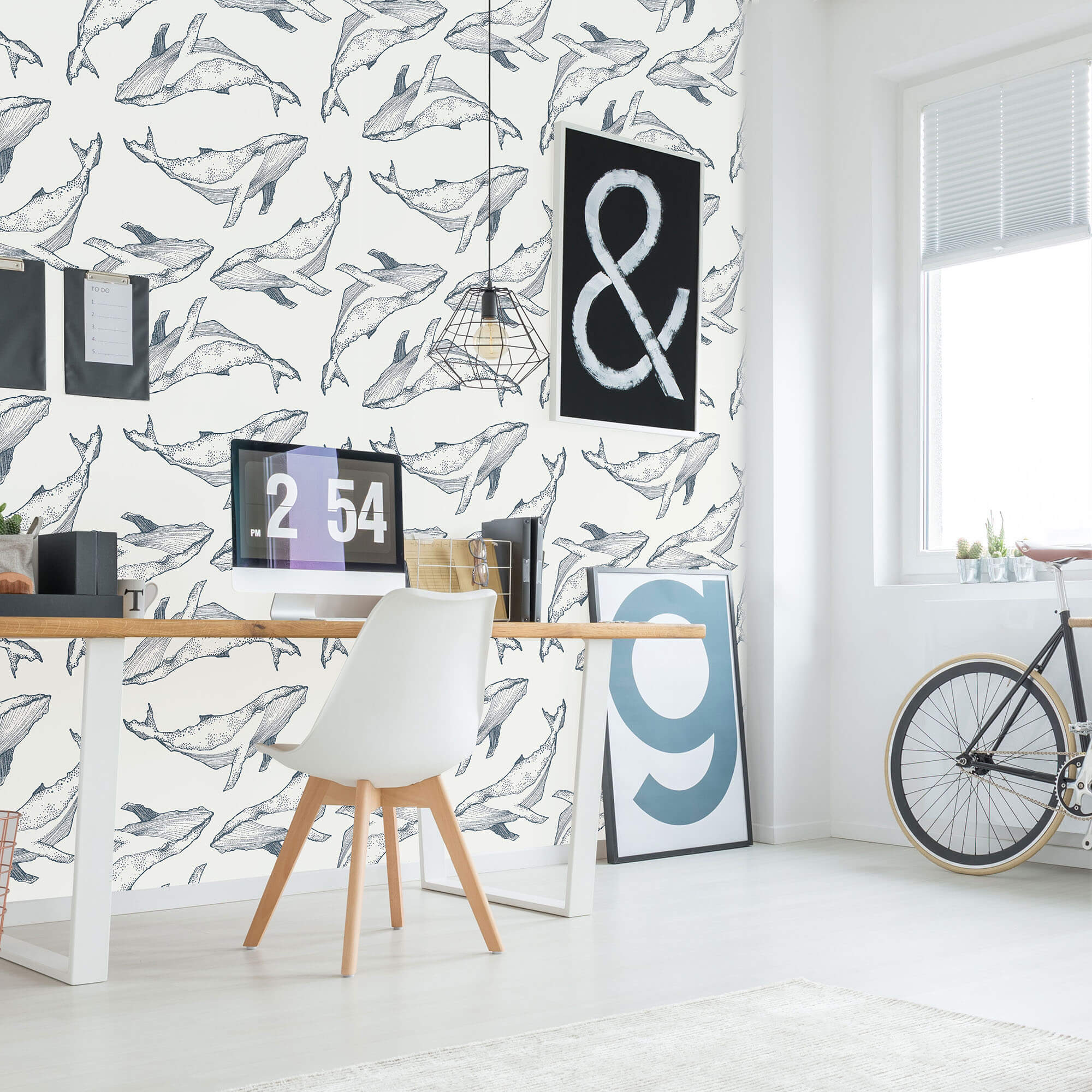 Navy Blue Fish Nautical Peel and Stick Removable Wallpaper - Self-Adhesive Waterproof Wall Decal for Bathroom, Nursery, Kitchen & Home Decor