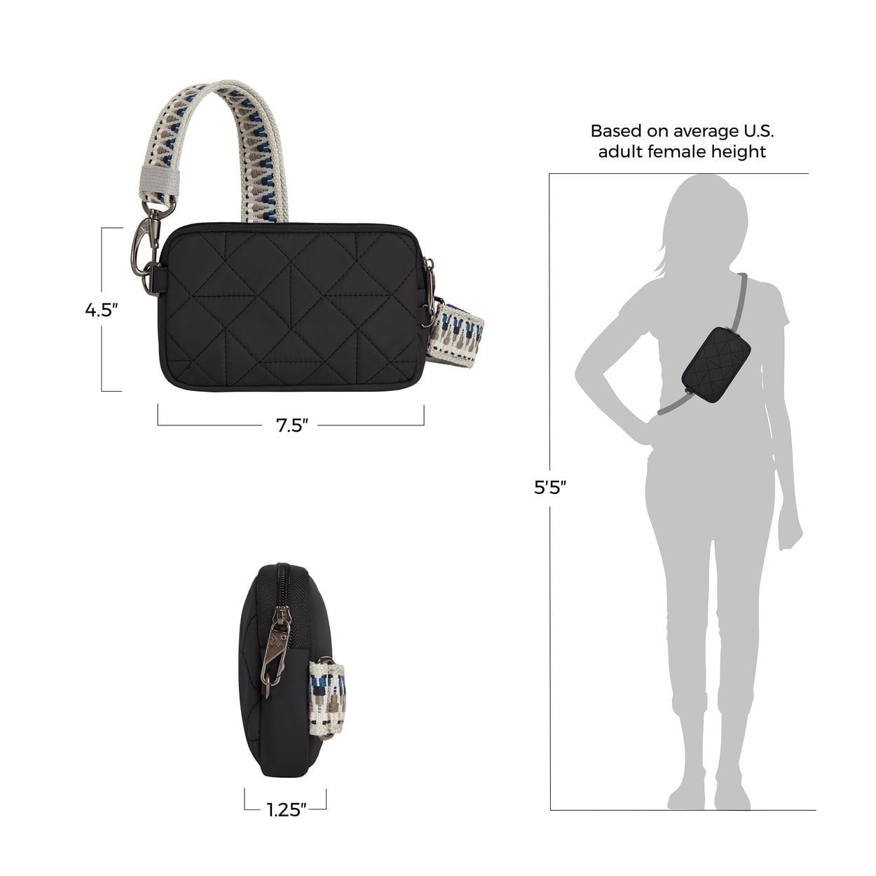 Travelon Anti-Theft Boho Crossbody Phone Sling Bag - Geo Black Pattern | Secure Hands-Free Phone Holder for Travel, Shopping & Outdoor Activities