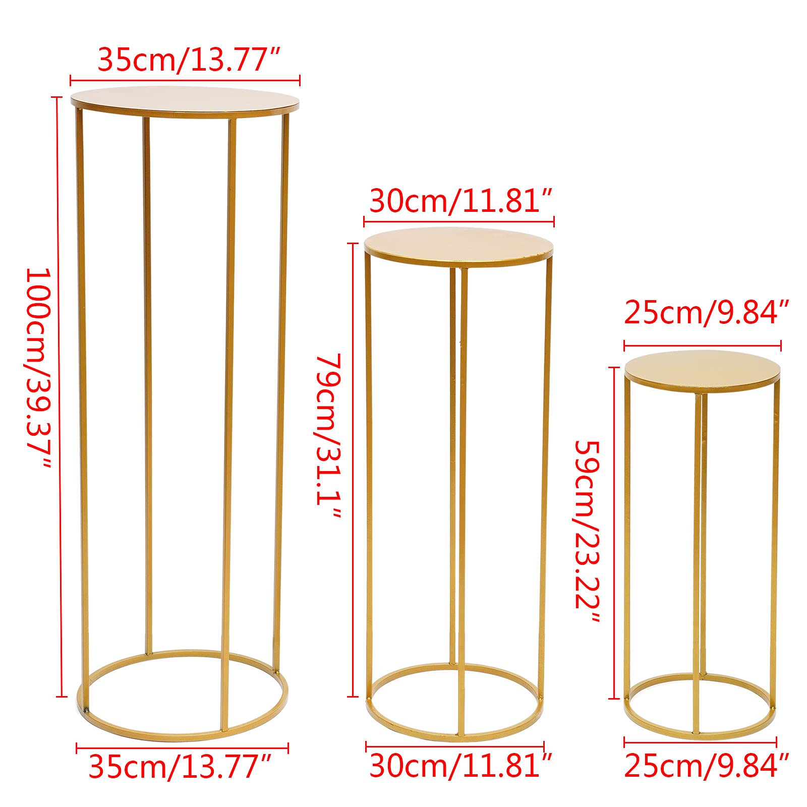 3Pcs Gold Metal Wedding Flower Vase Set - Tabletop & Floor Standing Centerpiece Display for Wedding Aisle, Banquet Hall, Hotel Opening Ceremony | Elegant Lawn Wedding & Event Decorations