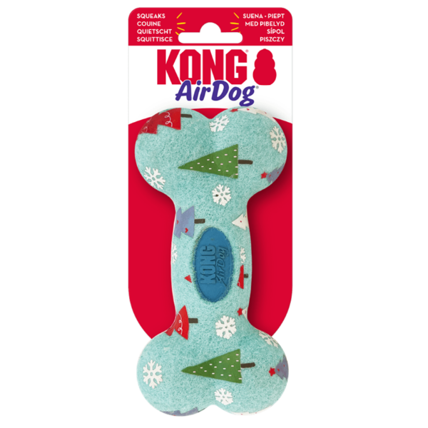 KONG Holiday AirDog Squeaker Bone - Medium Dog Chew Toy for Small to Large Dogs - Durable Interactive Play for Christmas, Thanksgiving & Festive Seasons