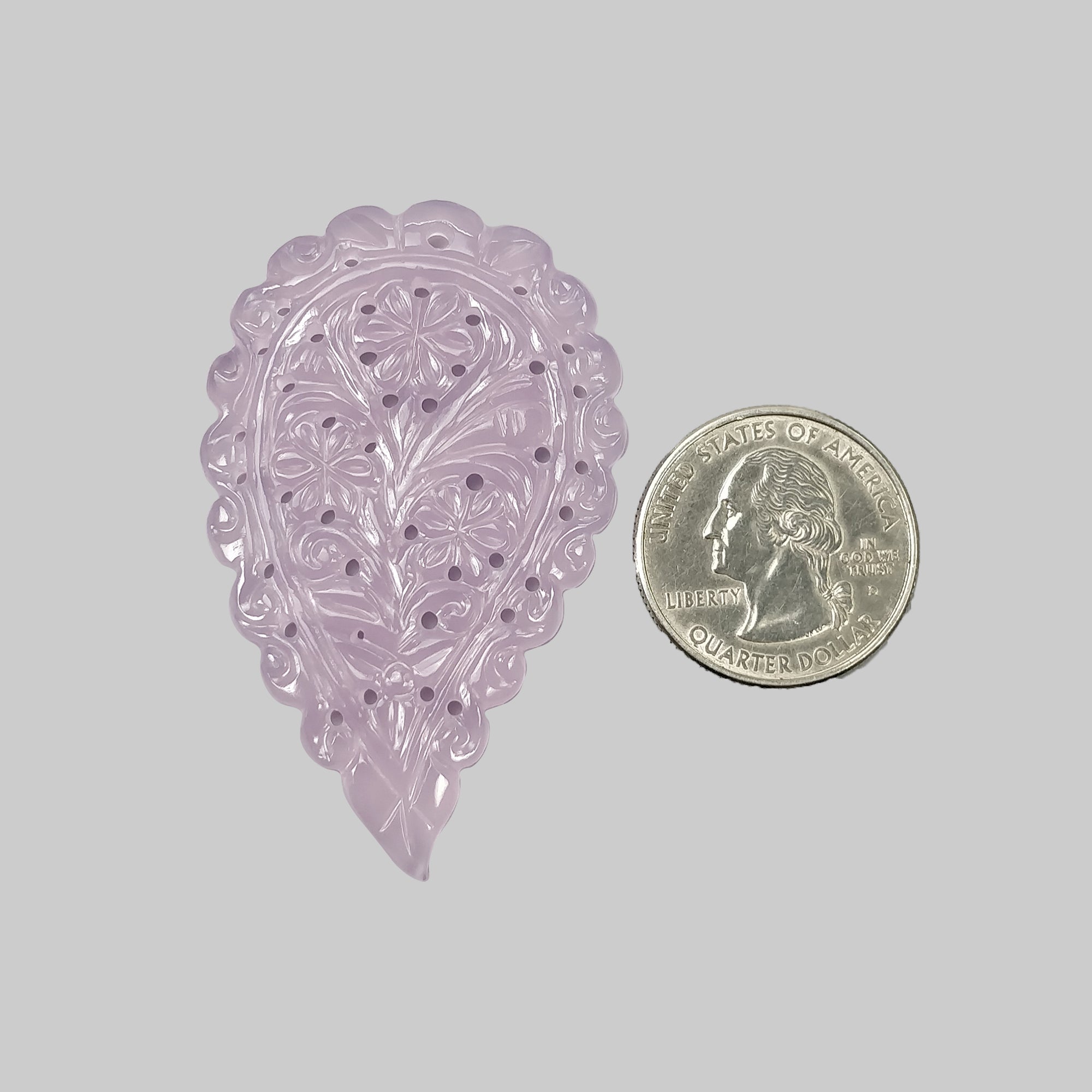 Natural Purple Chalcedony Gemstone Carving - 56.10cts Untreated Hand-Carved Indian Leaf (57.5x35.5mm) | Perfect for Jewelry Making, Meditation & Spiritual Healing | See Video for Details