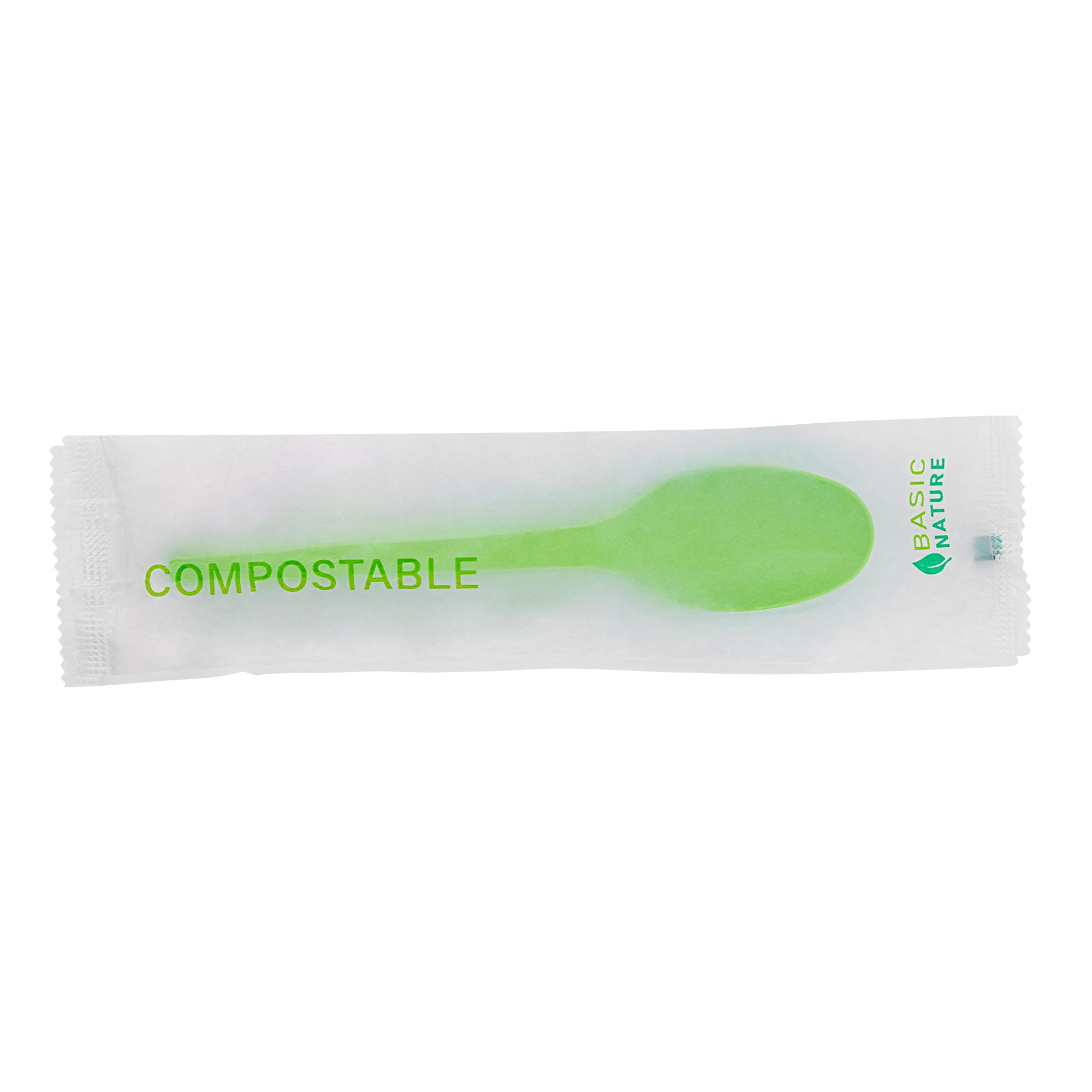 Eco-Friendly Compostable CPLA Plastic Spoons - 250 Count, Heat Resistant, 6.5 Inch Disposable Cutlery for Parties, Picnics & Catering - Basic Nature Green Biodegradable Spoons with Wrapper
