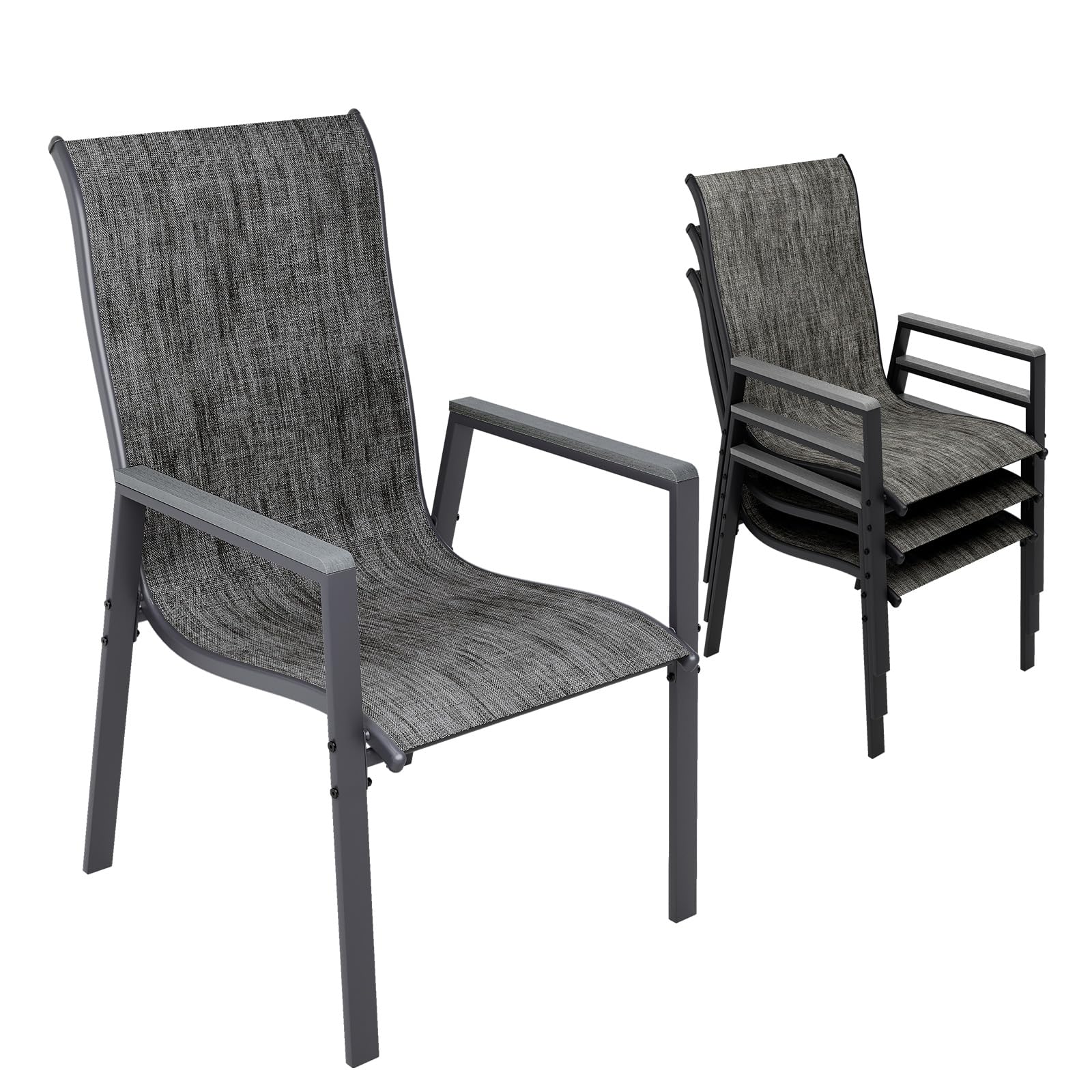 Amopatio 4-Piece Patio Dining Chairs Set - All-Weather Outdoor Stackable Chairs with High Back, Breathable Seat & Sturdy Metal Frame - Perfect for Backyard, Porch, Garden, Lawn or Poolside (Dark Grey)