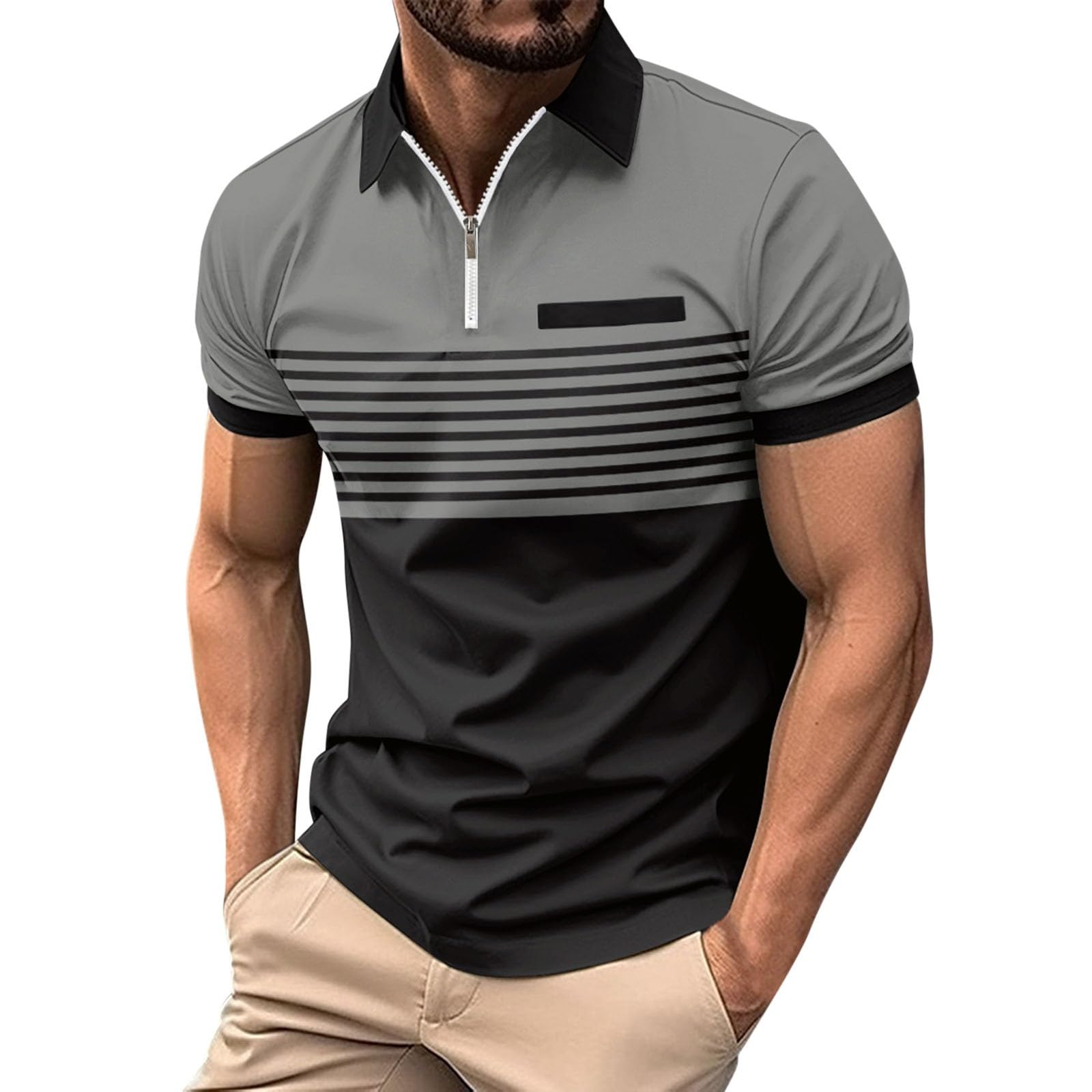 Men's Athletic Golf Polo Shirts - Short Sleeve Button Down Collared Shirt with Gradient Wave Design | Perfect for Golf, Tennis, Casual Wear & Outdoor Activities