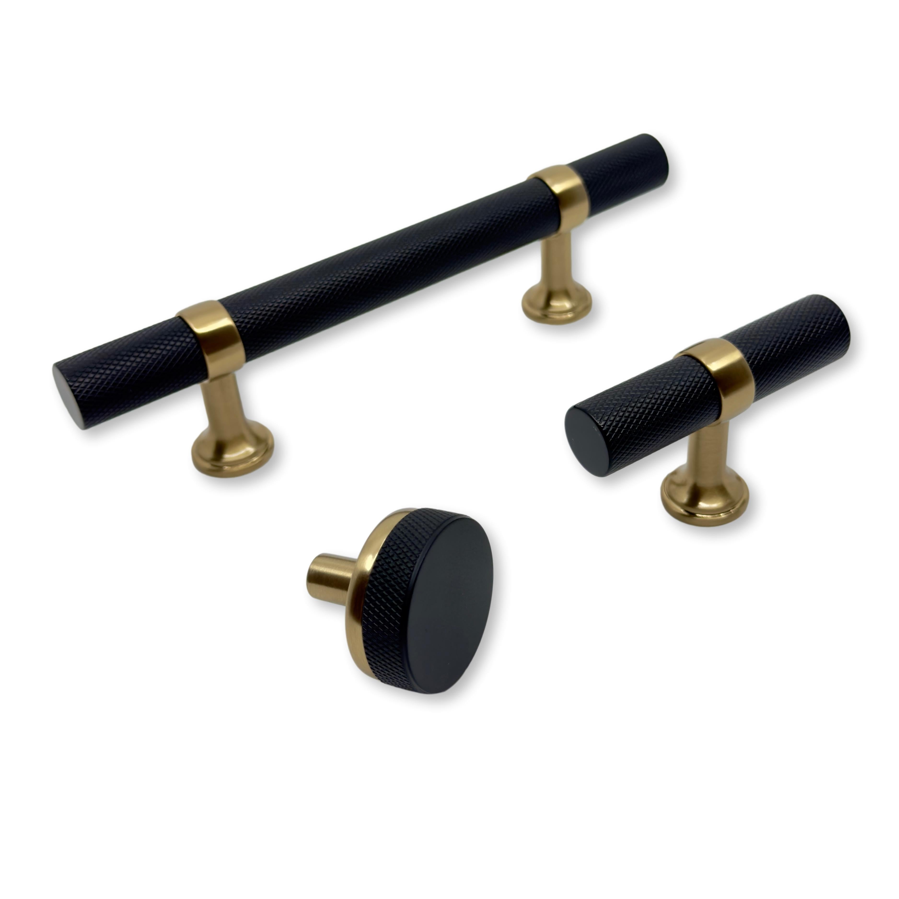 Knurled T Bar Cabinet Knobs and Pulls - Matte Black & Champagne Bronze Finish - Perfect for Kitchen, Bathroom, and Furniture Upgrades