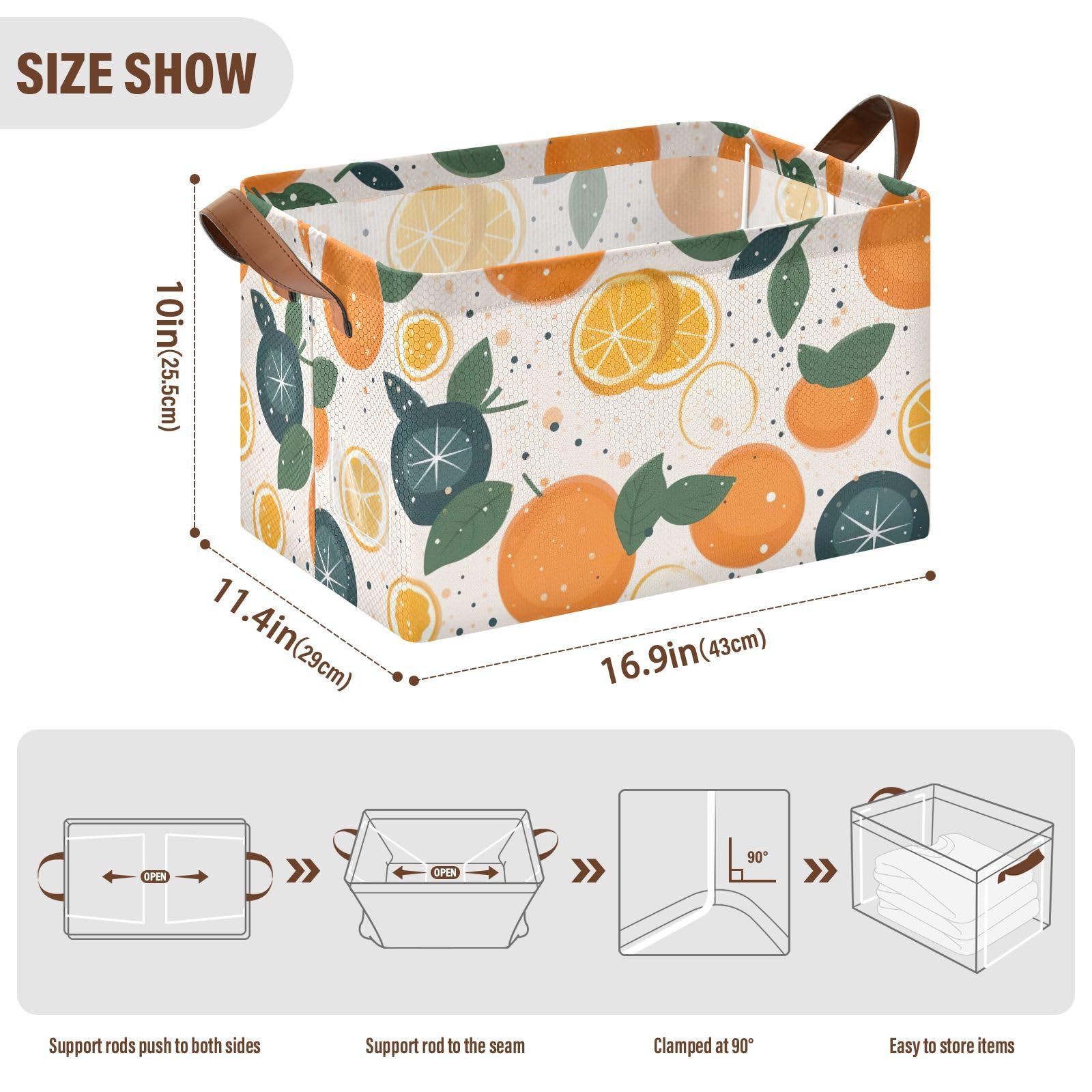 Emelivor Foldable Storage Bins with Handles - Orange Rectangular Storage Baskets for Shelves | Organizer for Home, Dorm, Office, Nursery & Closet | Perfect for Toys, Books, Clothes & Home Organization