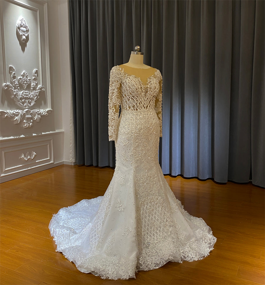 Elegant African Mermaid Wedding Dress with Long Sleeves - Style NS4117 | Perfect for Beach, Church & Destination Weddings