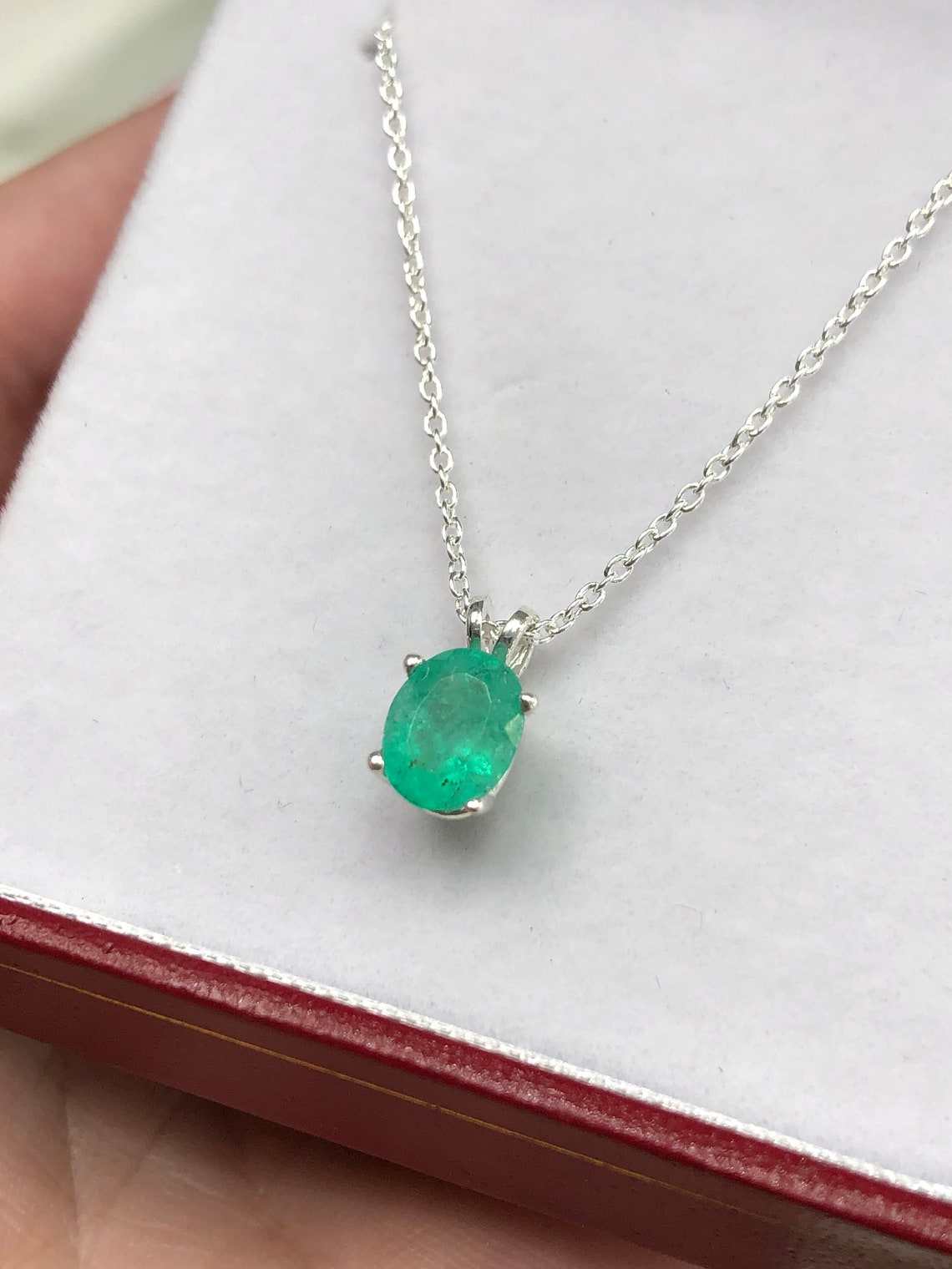 1.50 Carat Genuine Zambian Emerald Oval Pendant Necklace in Sterling Silver - Perfect for Weddings, Anniversaries & Special Occasions