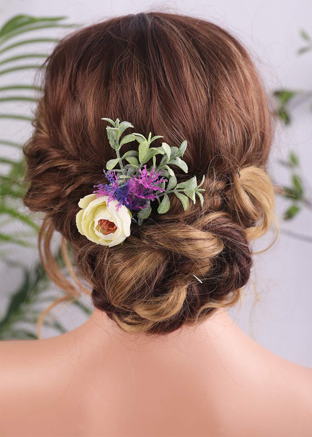Bridal Flower Hair Pins - Eucalyptus Cream Bud Hairpiece for Weddings & Events