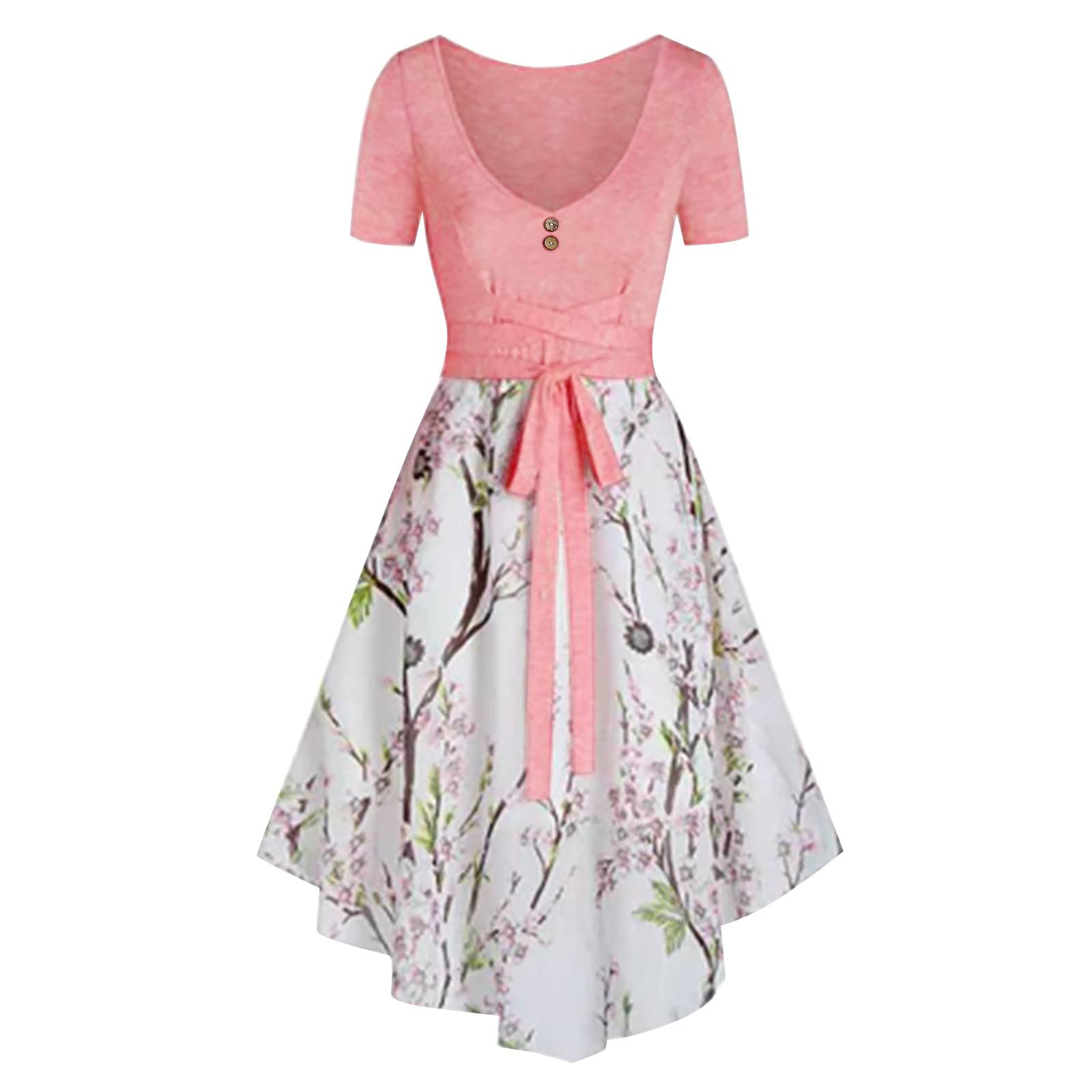 Floral Patchwork Wrap Dress for Women - Spaghetti Strap A-Line Mini Dress with Pleated V-Neck & Hem | Perfect for Cocktail Parties, Summer Vacations & Date Nights