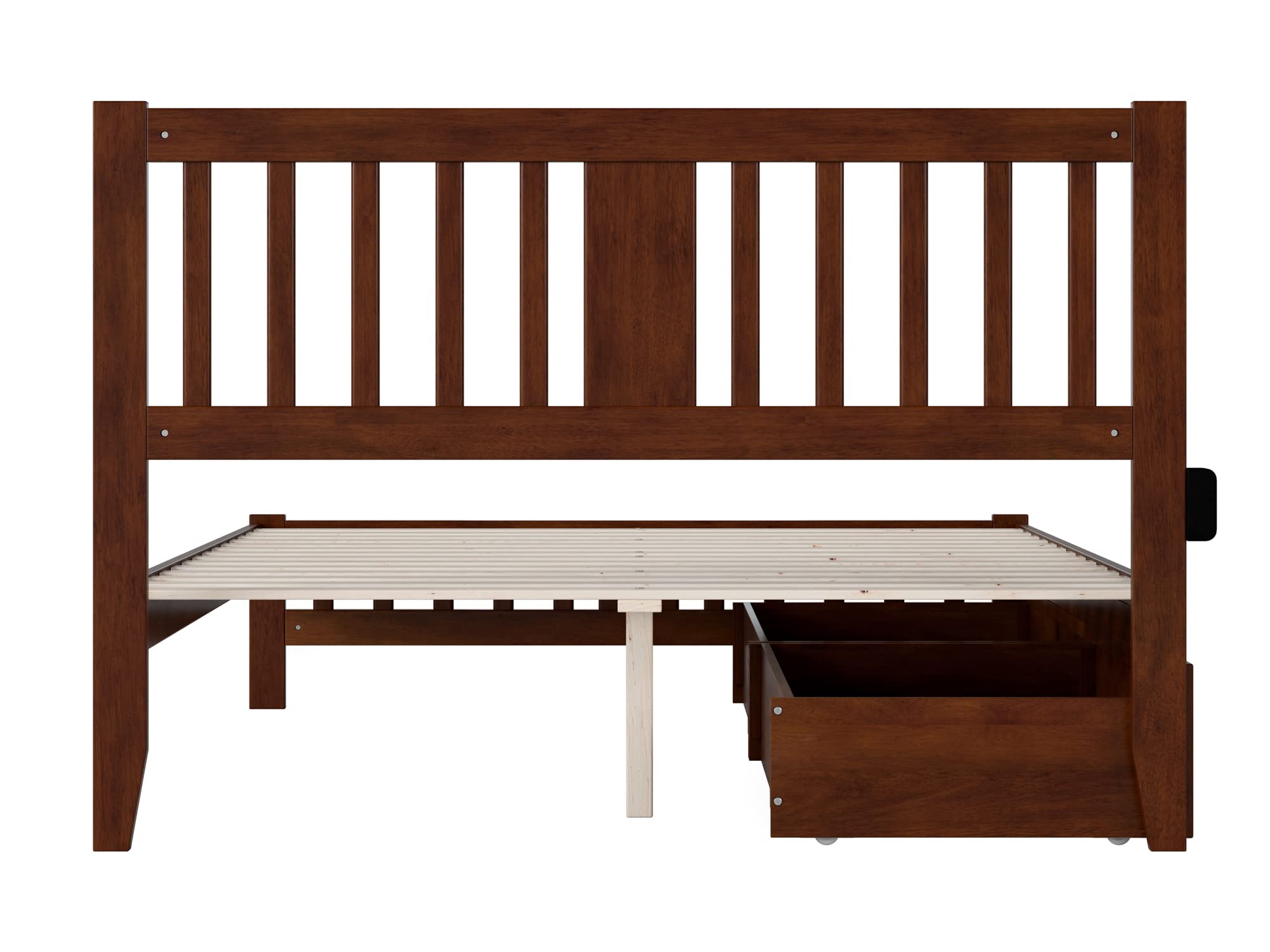 AFI Tahoe Queen Size Platform Bed with Footboard & 4 Storage Drawers in Walnut Finish - Modern Bedroom Furniture for Small Spaces & Guest Rooms
