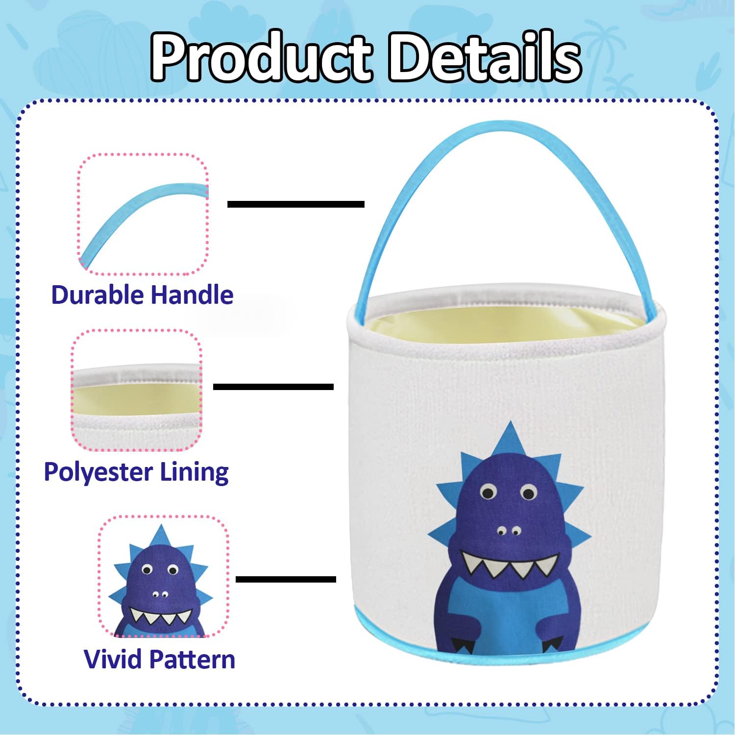 Dinosaur Easter Basket for Kids - Easter Egg Hunt Basket with Handle, Easter Party Supplies & Gifts | Perfect for Easter Celebrations, Egg Hunts, and Toy Storage