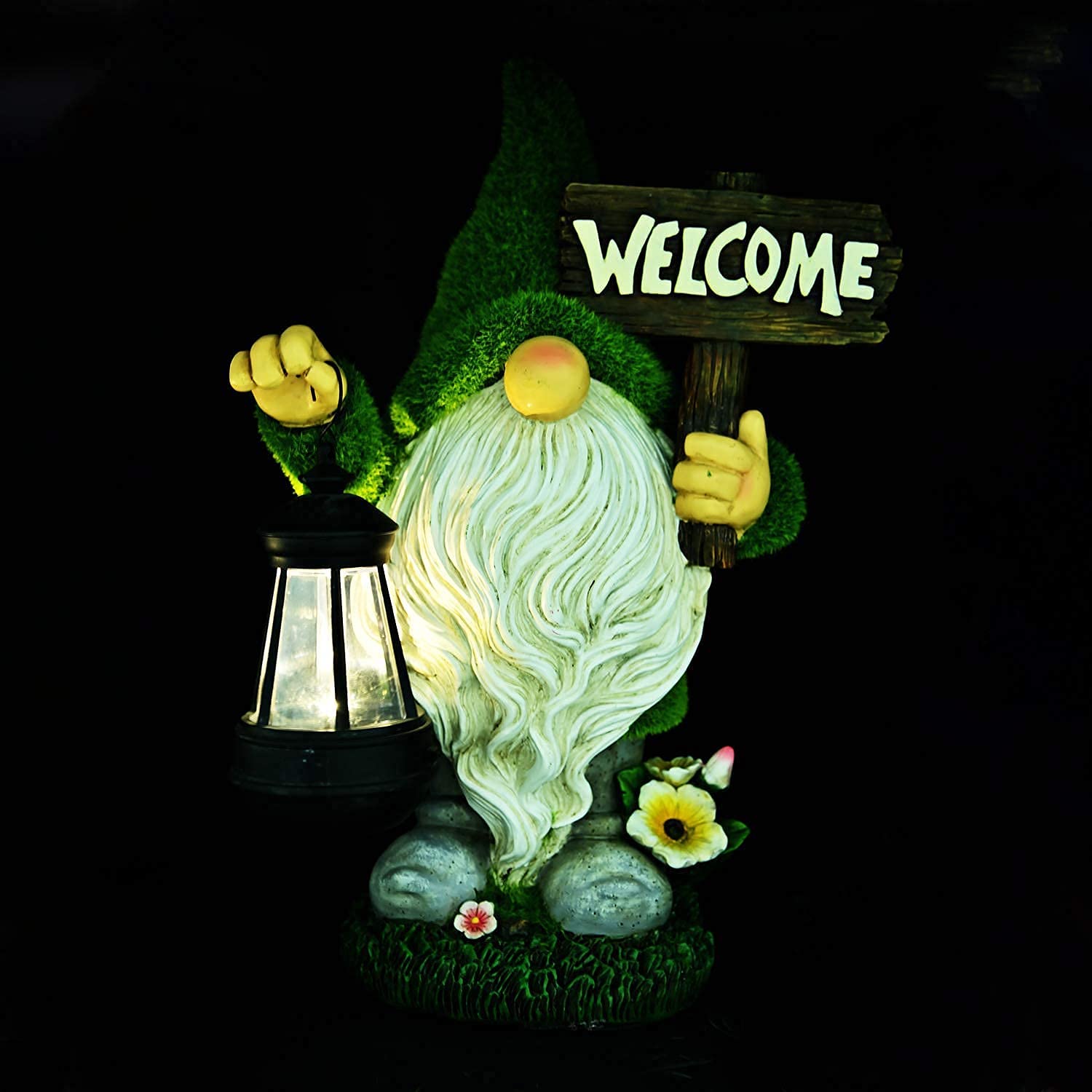 Solar Garden Gnomes with LED Lights - Flocked Outdoor Decor for Yard, Lawn & Patio - Waterproof Solar-Powered Welcome Statues for Home Garden Decorations (Perfect for Holiday, Christmas & Halloween Decor)