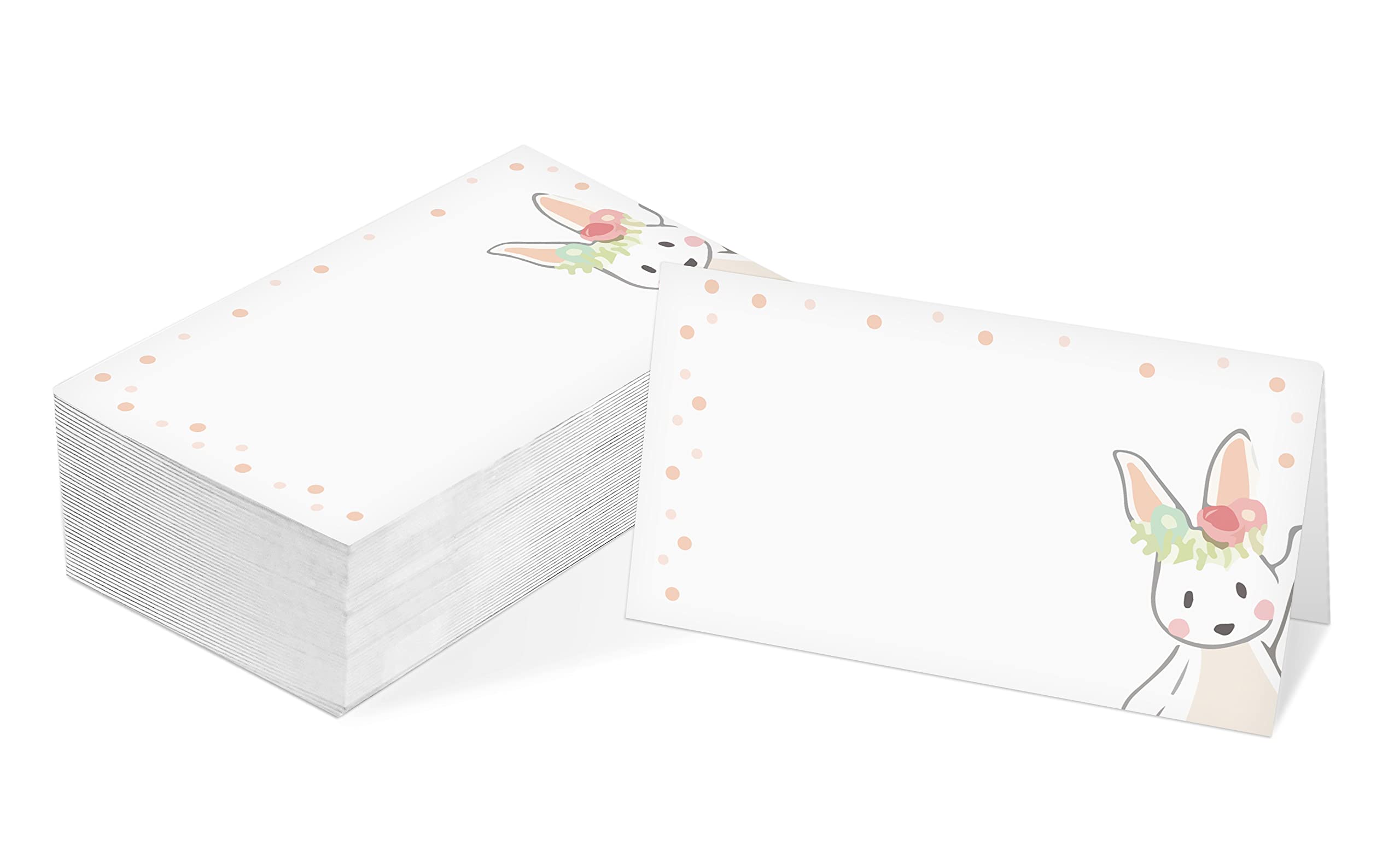Easter Tent Style Place Cards - Pack of 25 Half-Fold Table Name Cards with Cute Bunny & Egg Design - Perfect for Spring Weddings, Baby Showers, Dinner Parties & Easter Table Decorations (F09)