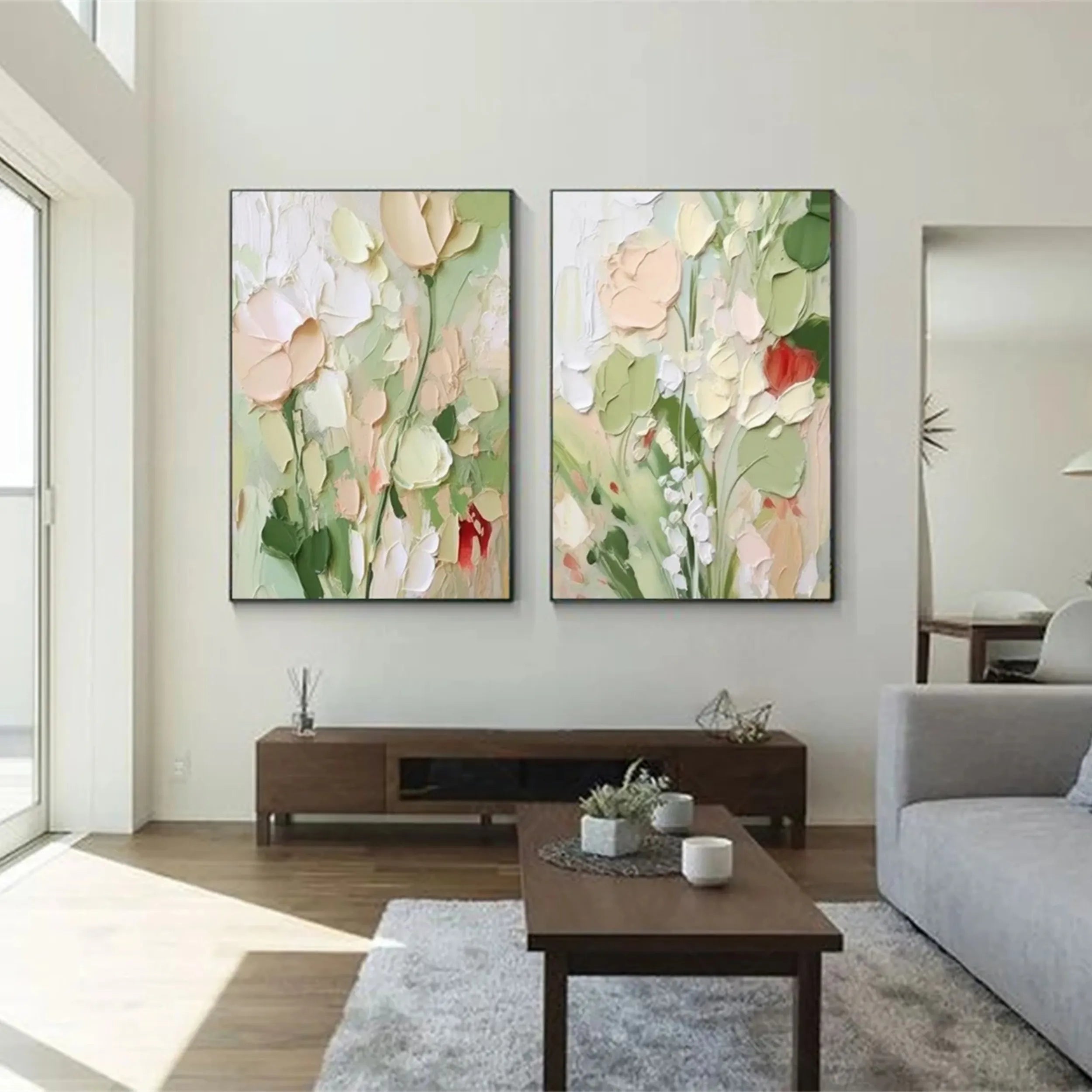 Beautiful Flower and Tree Painting Set of 2 - Wall Art Decor for Living Room, Bedroom & Office - #FT075