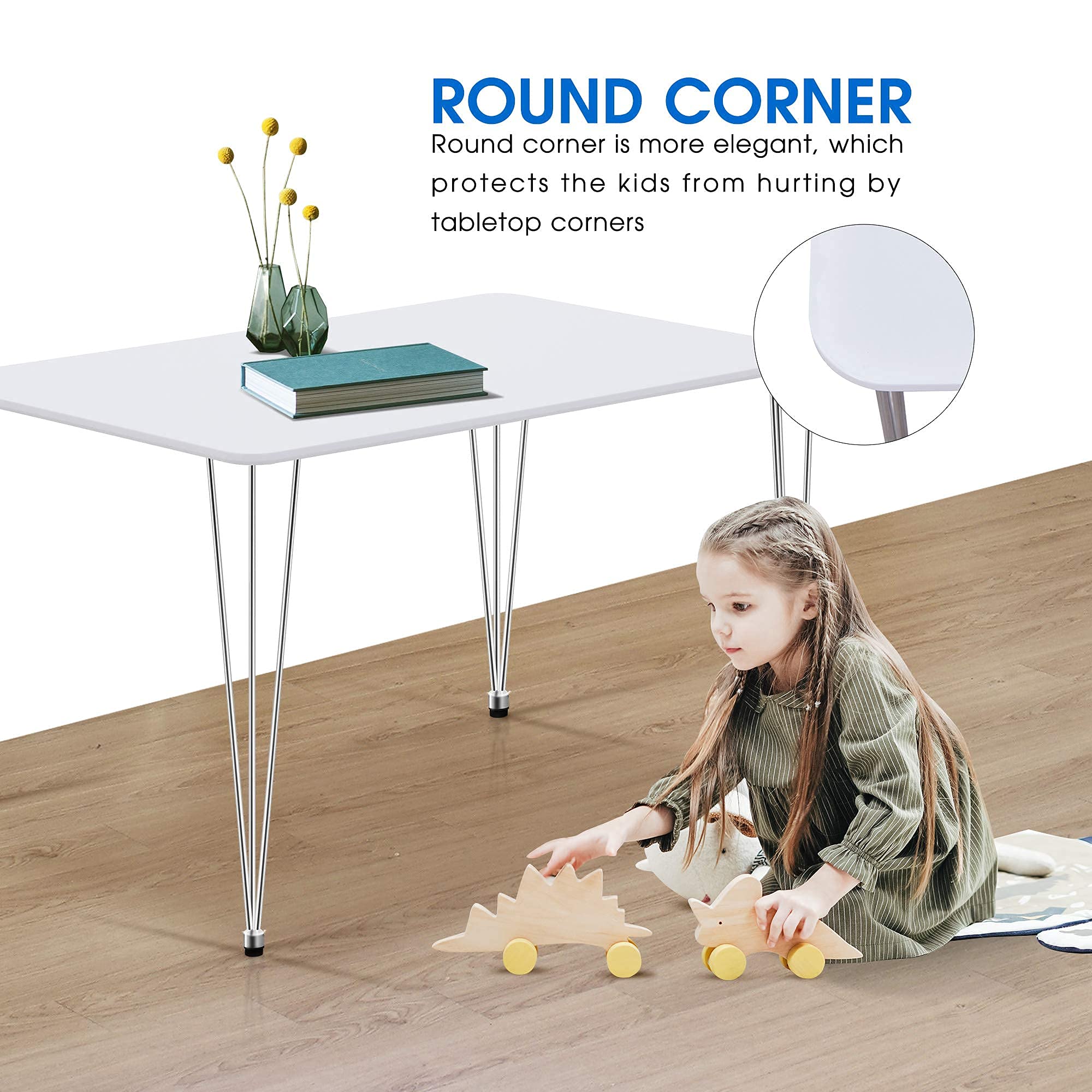 ivinta 47-inch White Modern Dining Table with Silver Hairpin Legs - Wooden Kitchen Table for Small Spaces, Rectangle Design for 4-6 People, Easy Assembly (White) - Perfect for Apartments, Breakfast Nooks & Cozy Dining Rooms