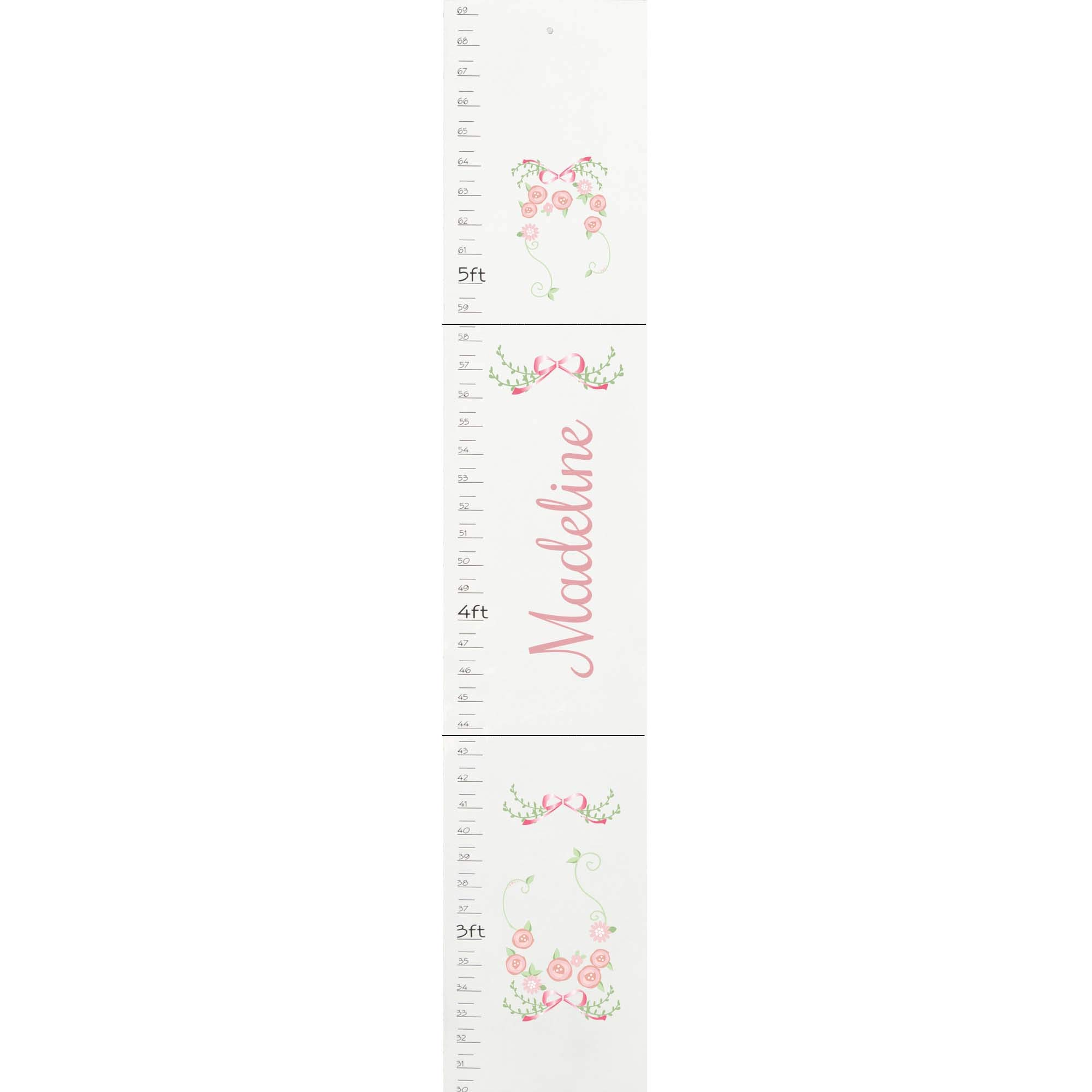 Personalized White Growth Chart for Kids - Garland Pink Mint Blush Measuring Stick - Wall Mounted Height Ruler for Nursery, Bedroom & Playroom Decor - Perfect Baby Shower Gift
