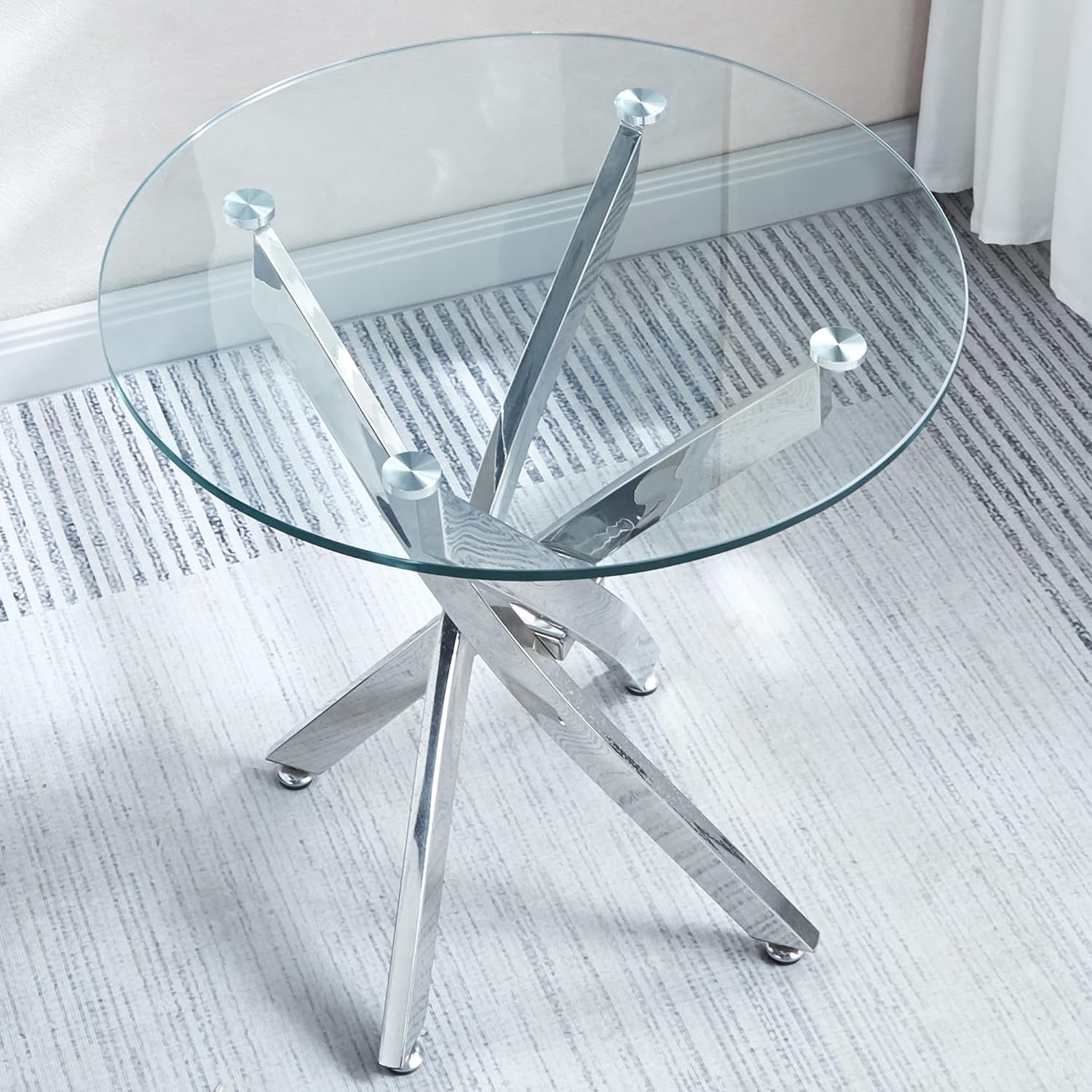 2-Piece Luxury Living Room Set - Clear Tempered Glass Round Coffee Table & Silver End Table with Stainless Steel Frame for Apartment, Home Office | Perfect for Small Spaces, Modern Decor & Entertaining Guests