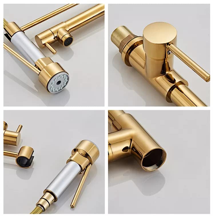 Premium Brass Mixer Tap for Kitchen Sink - Pull Out Sprayer Faucet with 2-Water Flow & 360° Rotation - Hot & Cold Water Mixer - Table Mounted Gold Finish - Ideal for Modern Kitchens, Restaurants & Food Prep Areas