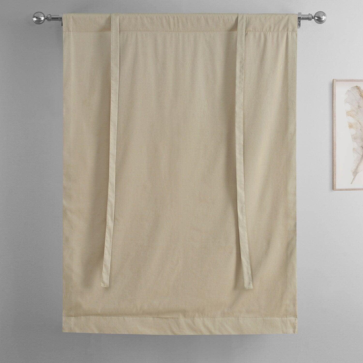 Blackout Window Curtains - Sandstone Solid Cotton Room Darkening Tie-Up Shades for Bedroom, Living Room & Nursery | Light Blocking, Thermal Insulated, Noise Reducing Window Treatment