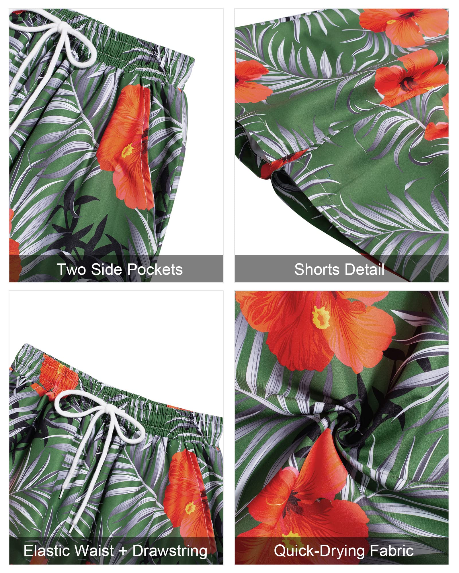 **J.VER Men's Hawaiian Shirts & Shorts Set - Tropical Print Short Sleeve Button Down Shirt with Matching Swim Trunks - Beach Vacation, Luau Party, Summer Casual Outfit**