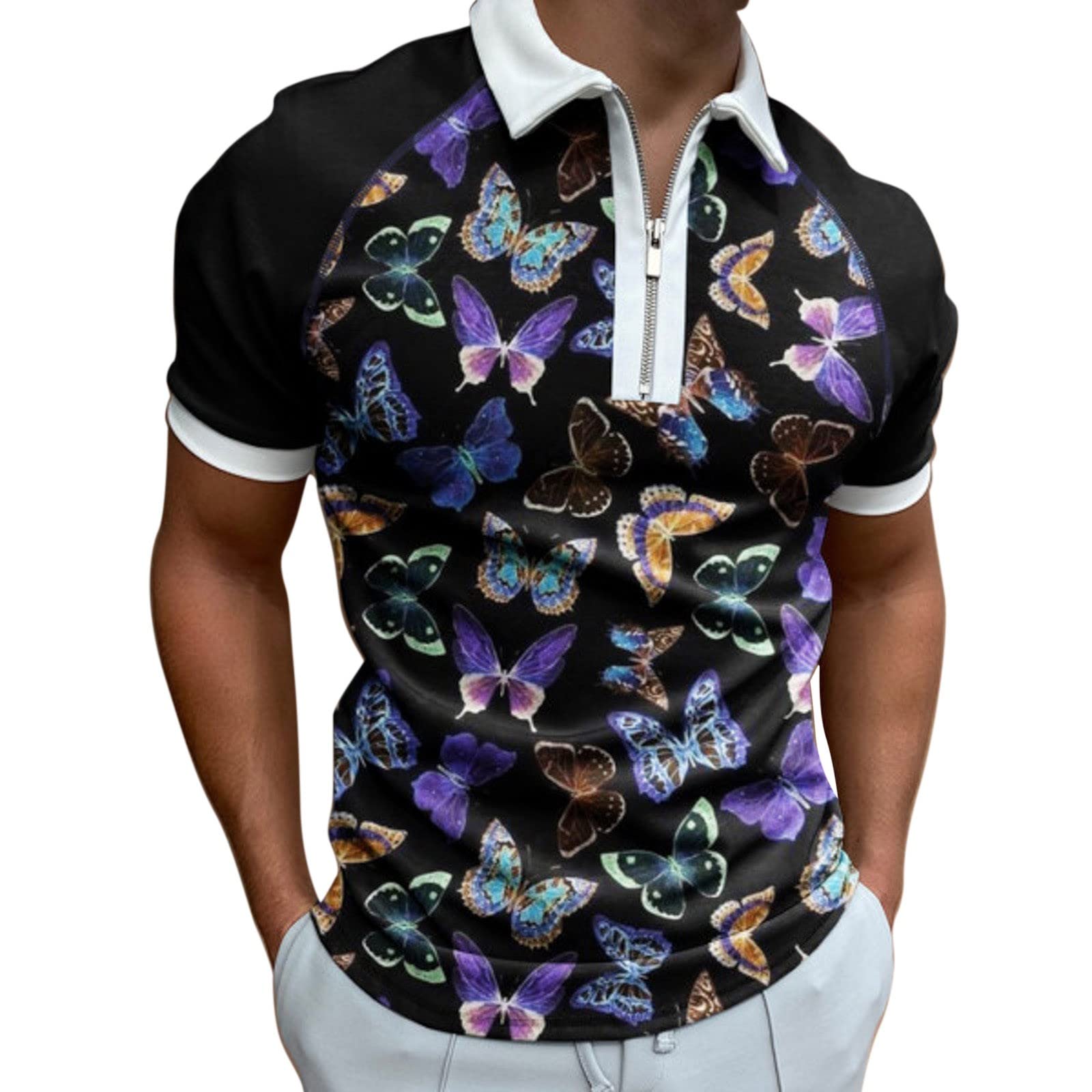 Vintage Raglan Men's Short Sleeve Top with Butterfly Print - Casual Streetwear for Summer Outings
