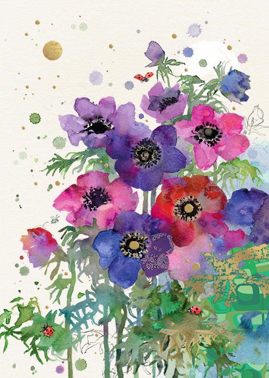 Beautiful Anemone Bug Art Greeting Cards - Unique Insect & Flower Design for Birthdays, Anniversaries & Special Occasions