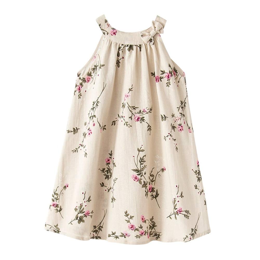 HILEELANG Girls' Cotton Sleeveless Summer Sundress - Floral Print Jumper Skirt for Toddler & Kids | Perfect for Beach, Playdates & Outdoor Activities