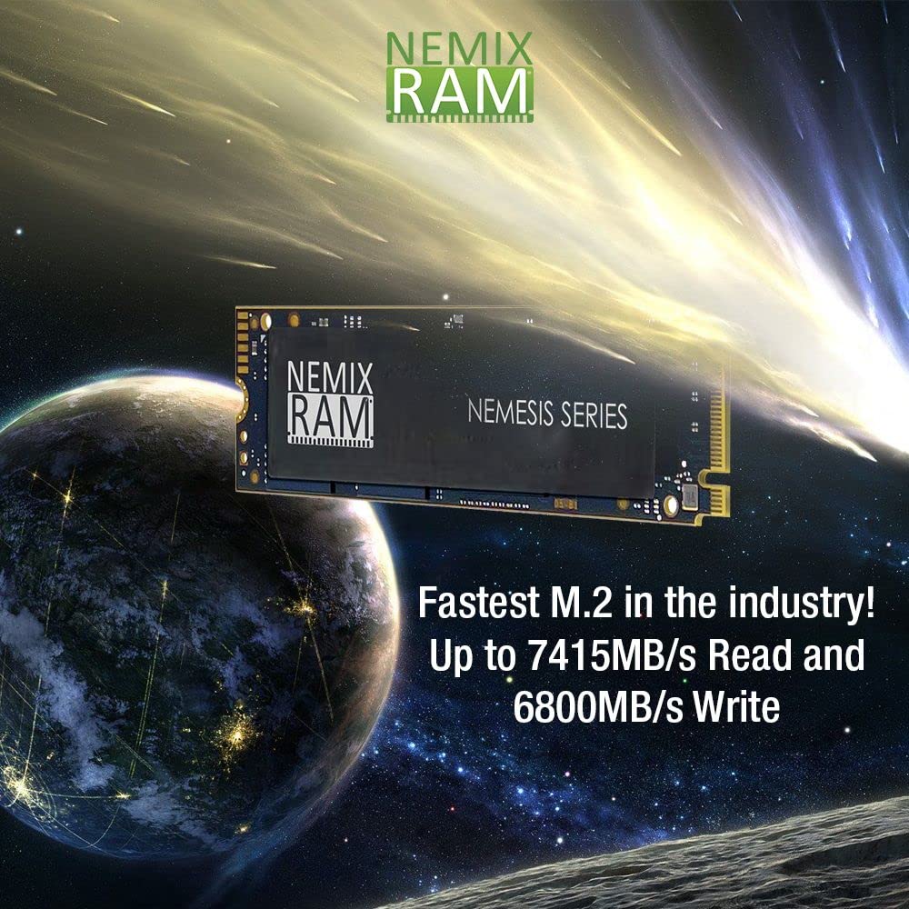 NEMIX RAM Nemesis Series 2TB M.2 2280 PCIe Gen4 NVMe SSD - Up to 7415MB/s Read Speed for PS5, PC Gaming & Workstations | PCIe 4.0/3.0 Compatible | Perfect for 4K Video Editing & Next-Gen Gaming