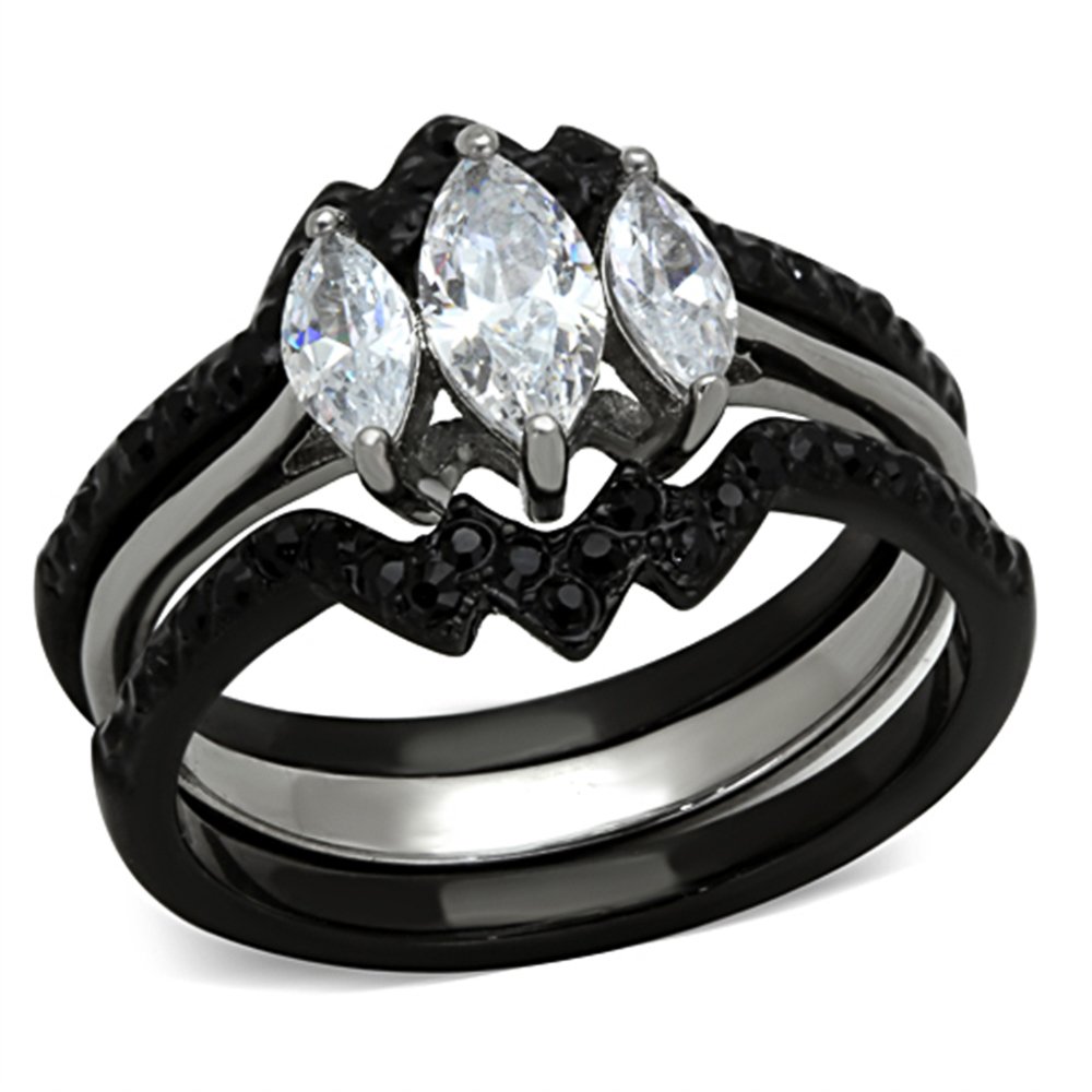 2.25Ct Marquise CZ Black Steel Wedding Ring Set for Women Size 5-11 - Elegant Bridal Jewelry