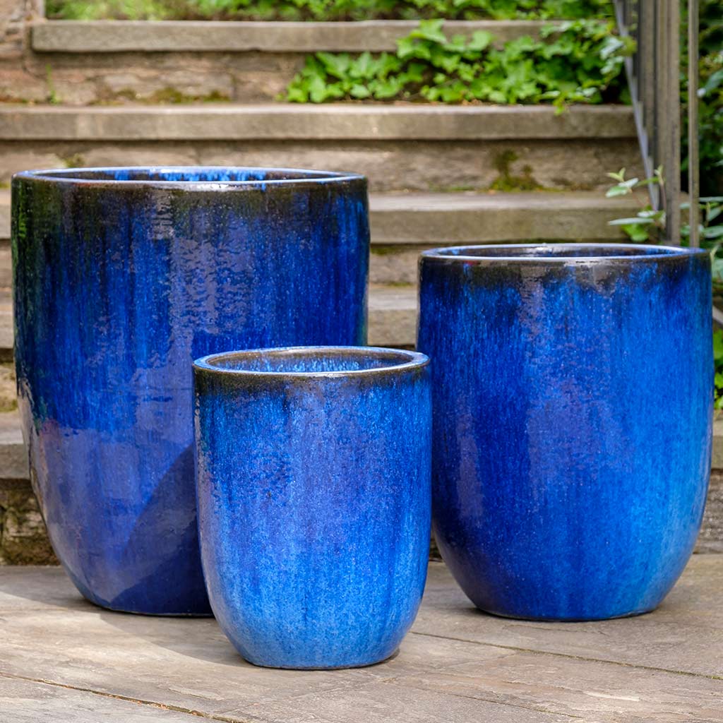 Campania International Brantome Planter Set of 3 - Riviera Blue Ceramic Flower Pots for Indoor & Outdoor Garden Decor | Perfect for Patio, Balcony, and Home Décor