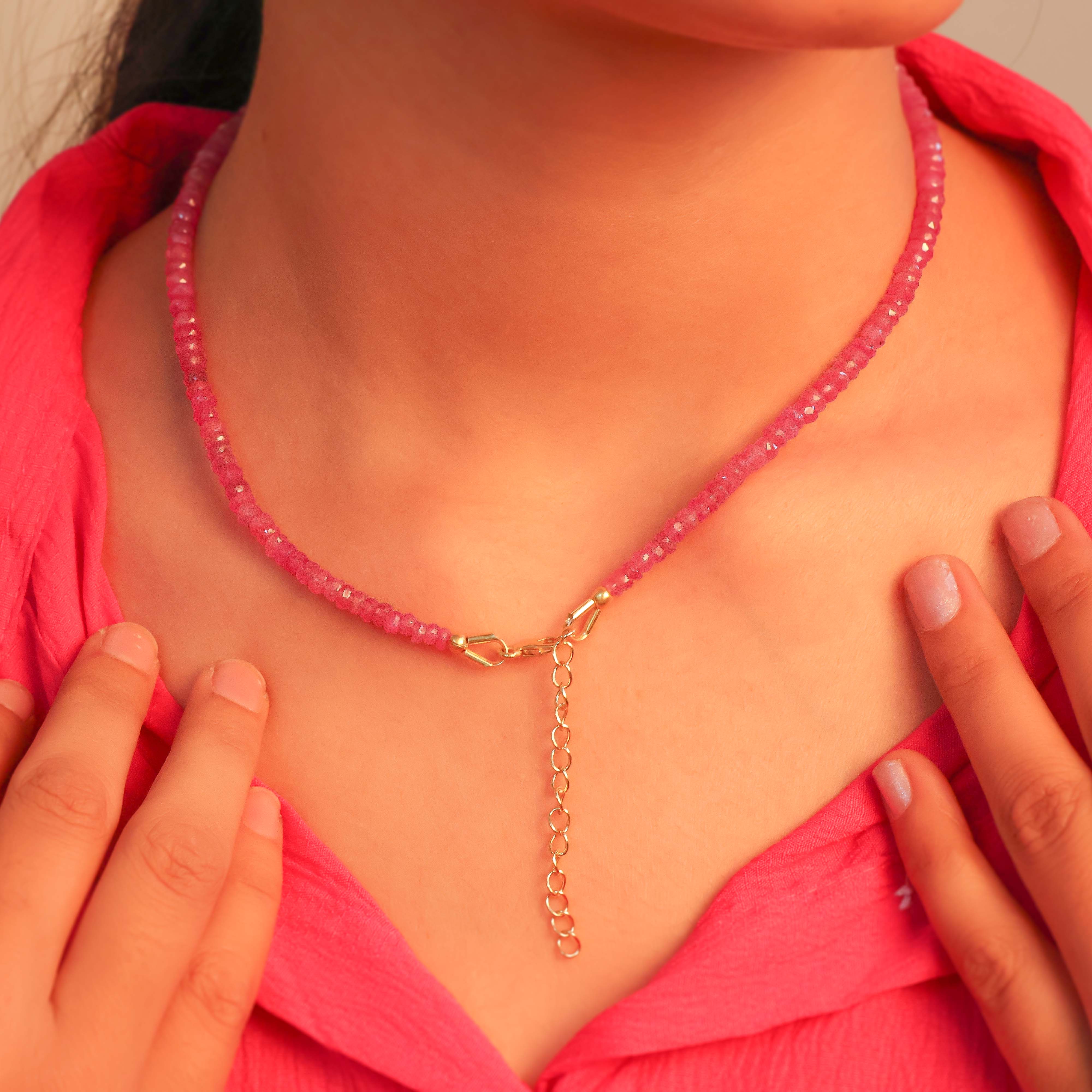 Natural Ruby Beaded Necklace for Women - Elegant Handmade Jewelry Gift for Her, Perfect for Weddings, Parties & Everyday Wear