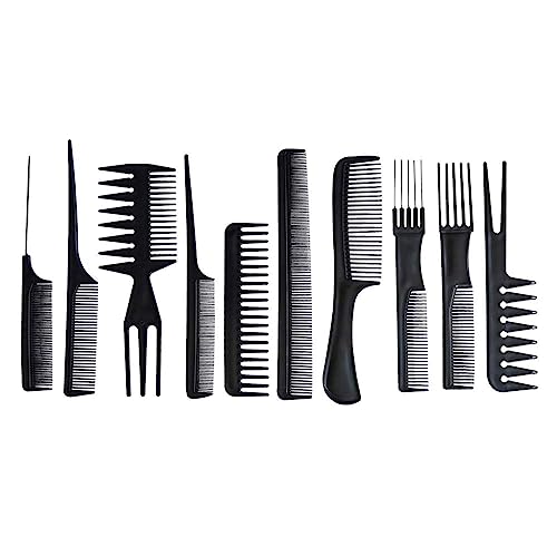 ATETO 10-Piece Professional Hair Styling Comb Set - Anti Static Barber Combs for Cutting, Styling & Detangling - Hairdressing Tools for Salon & Home Use (Multicolor)