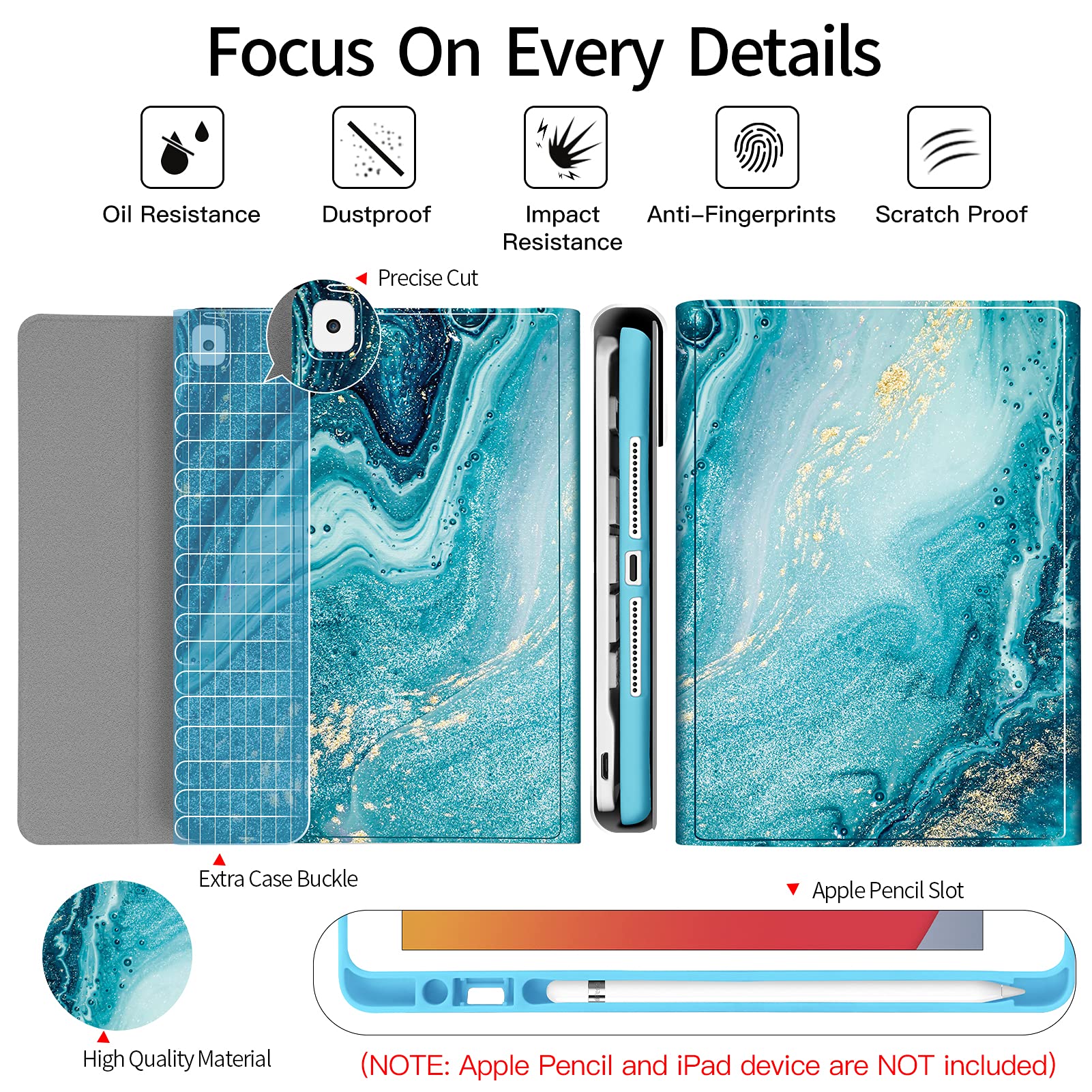 Backlit Wireless Detachable Keyboard Case for iPad 10.2 (9th/8th/7th Gen) & iPad Air 10.5 (3rd Gen) & iPad Pro 10.5 - Ultra Thin Smart Folio Stand Cover with LED Backlight (Blue) | Perfect for Typing, Work, Study & Travel