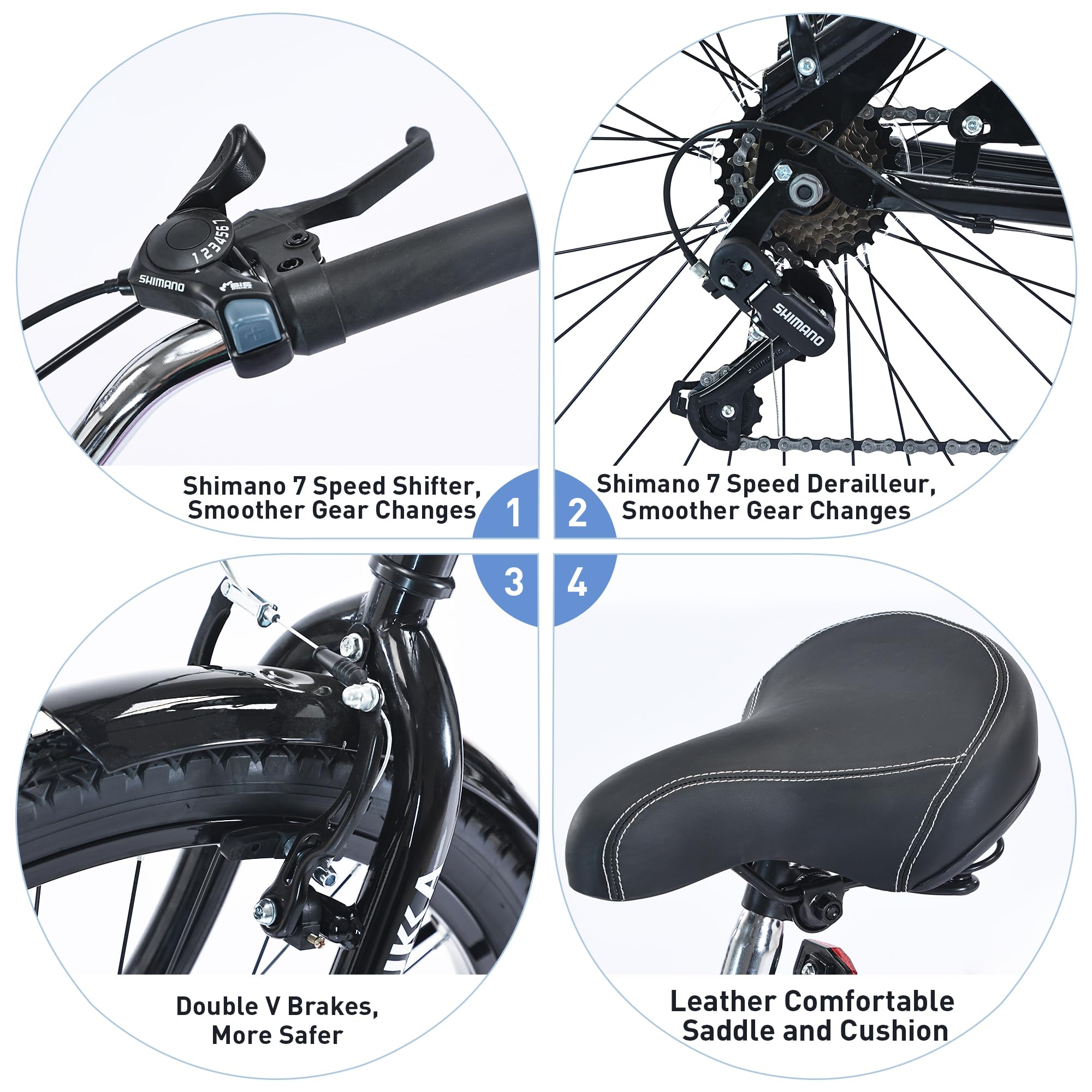 **26 Inch Beach Cruiser Bike for Men & Women - Adjustable Seat, 7-Speed Commuter Bike for Adults - Multiple Colors - Perfect for City Rides, Beach Outings & Daily Commutes**