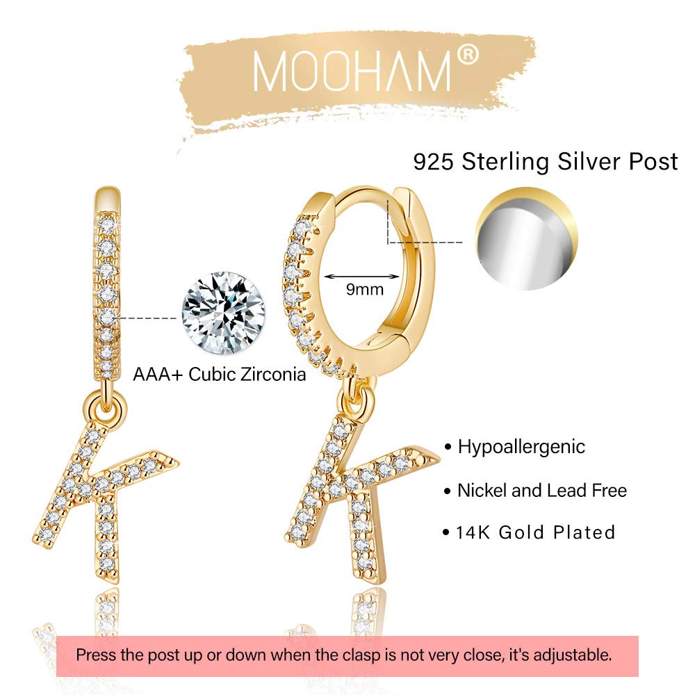 925 Sterling Silver Initial Earrings for Women & Girls - Hypoallergenic Small Huggie Hoop Earrings with Gold Plated Cubic Zirconia - Personalized Jewelry Gift for Birthday, Graduation & Everyday Wear