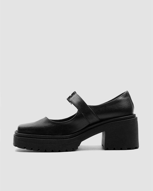 Bohema Black Grape Leather Mary Jane Shoes - Women's Square Toe Flats for Work, Office & Casual Wear