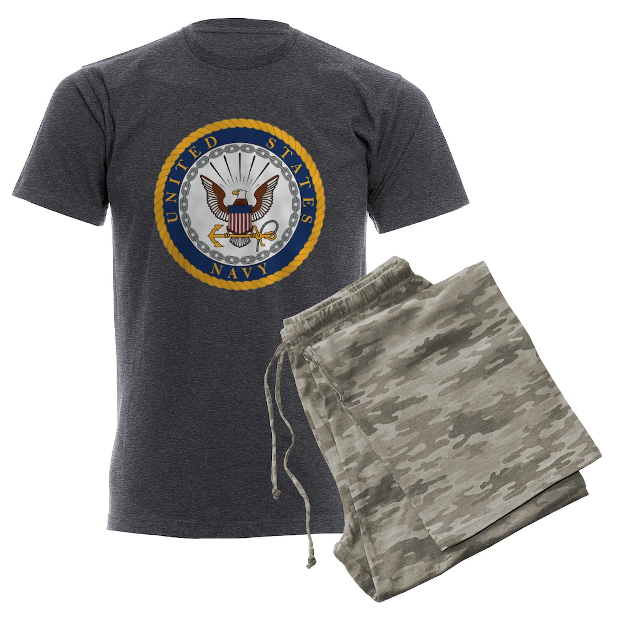 United States Navy Emblem Men's Charcoal Pajama Set - Comfortable Sleepwear for Navy Fans & Military Supporters | Perfect for Lounging, Gifts & Navy-Themed Events