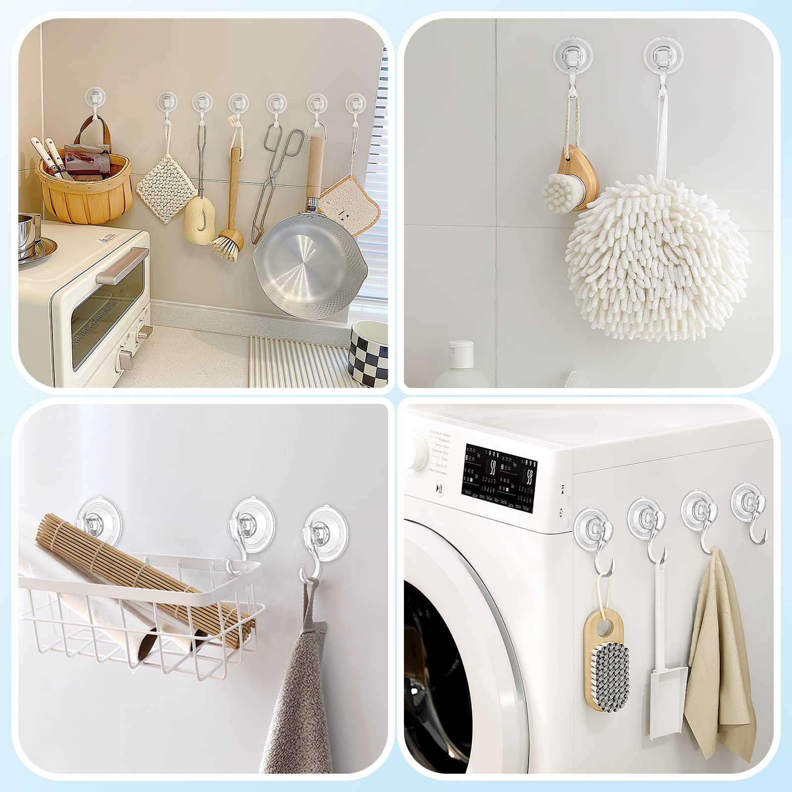 VIS'V 6-Pack Small Suction Cup Hooks with Cleaning Cloth - Strong Adhesive Bathroom & Kitchen Hooks for Hanging Towels, Keys, and Decor - Perfect for Home, Office, and Dorm Organization