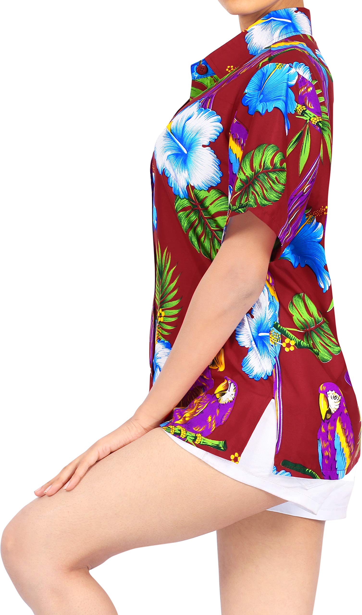 LA LEELA Women's Short Sleeve Hawaiian Beach Blouse - Floral Print Vacation Shirt for Summer, Pool Party & Tropical Getaways