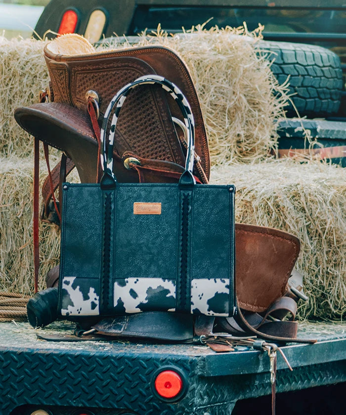 Wrangler Cow Print Wide Tote Bag - Stylish & Spacious Women's Handbag for Work, Travel & Shopping