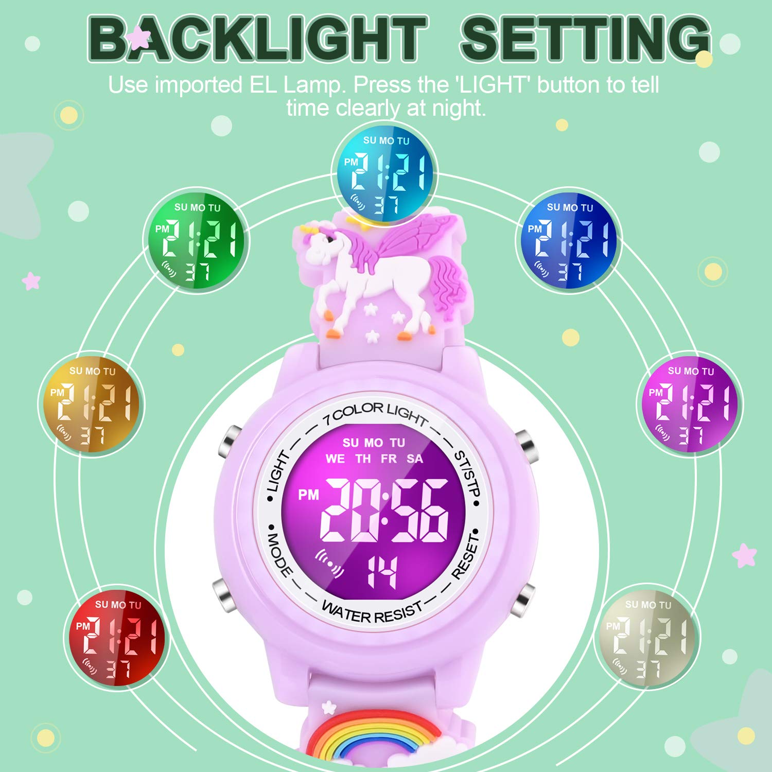 3D Cartoon Waterproof Kids Watch with Alarm - Best Gift for Girls 3-10 for School & Play
