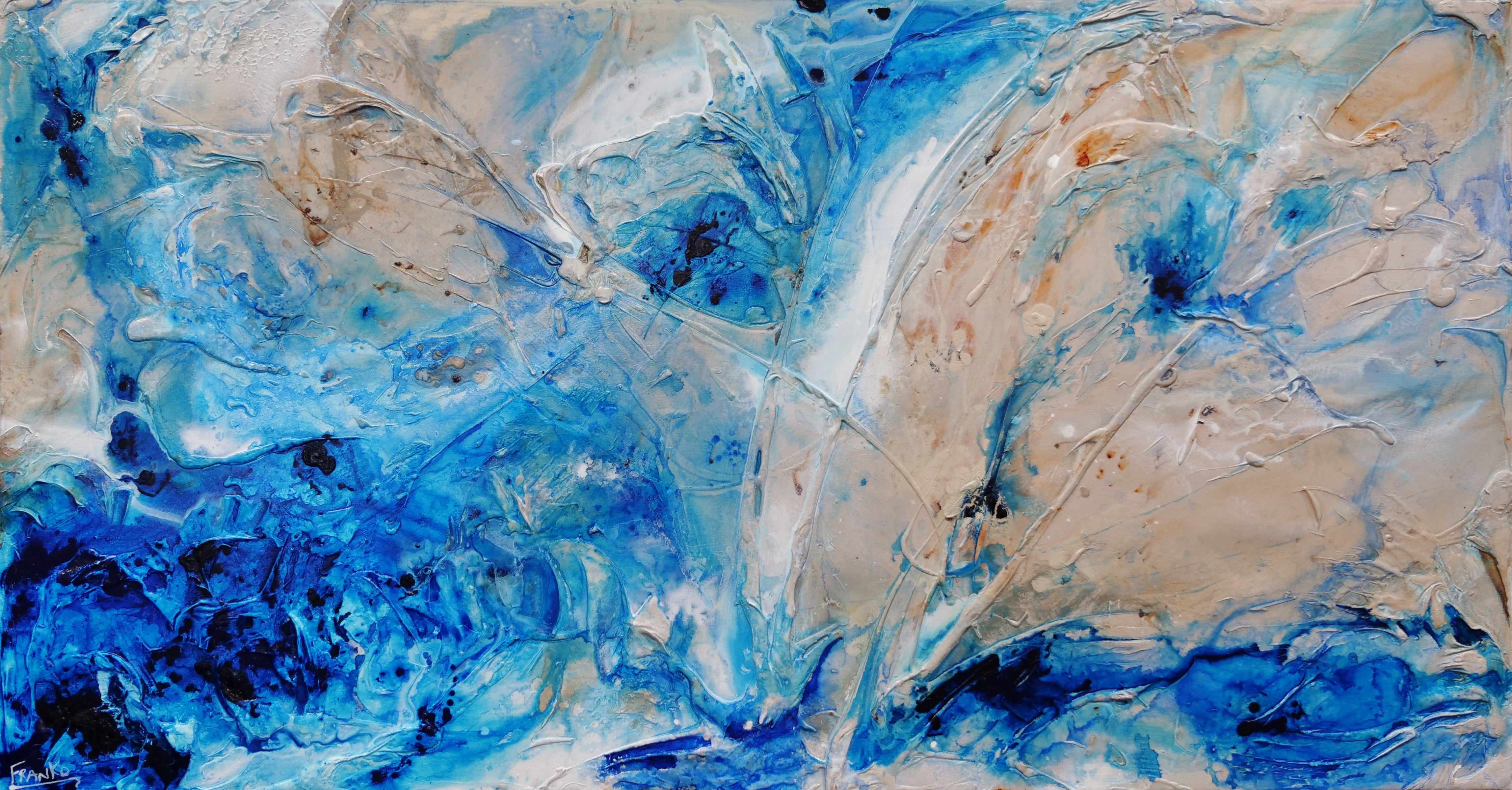 Blue Cream Textured Abstract Painting - 190cm x 100cm Sapphire Casbah Wall Art for Living Room, Bedroom & Office Decor | Modern Large Canvas Artwork