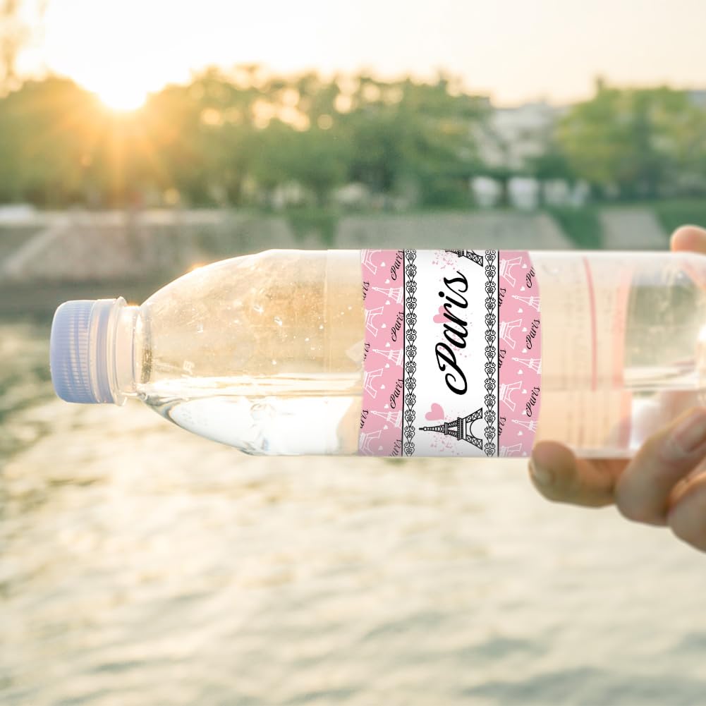 30pcs Paris Tower Water Bottle Labels - Pink Decorative Waterproof Stickers for Birthday Party Favors, Themed Events & DIY Crafts | Perfect for Baby Showers, Weddings & School Activities