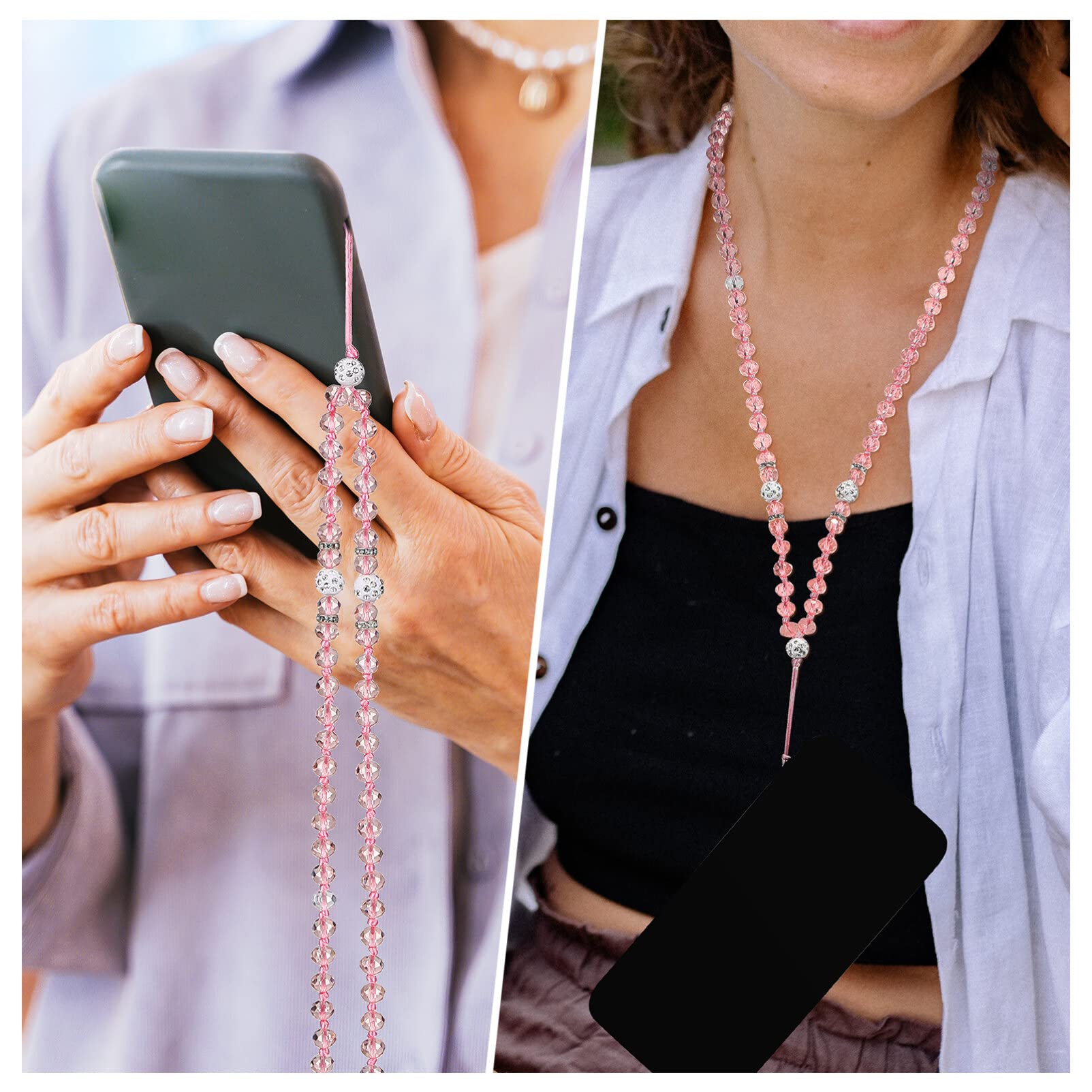 Gatuida 2-Pack Crystal Beaded Phone Lanyard & Wrist Strap - Bling Charm for iPhone, Samsung & Smartphones - Perfect for Parties, Concerts & Everyday Use