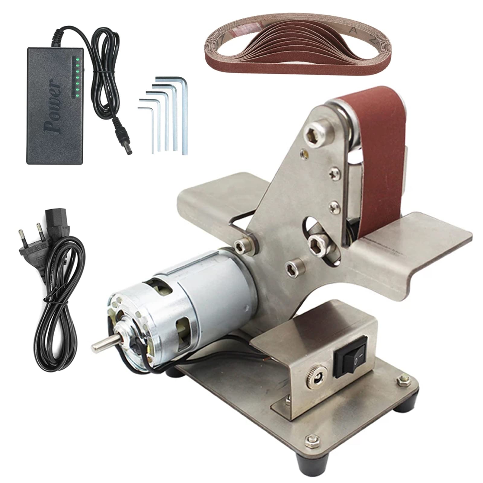 DIY Mini Belt Sander - Electric Knife Sharpener & Polishing Grinding Machine with 7 Adjustable Speeds - Includes 10PCS Abrasive Belts & 795 Motor - Perfect for Woodworking, Metalworking & DIY Crafts