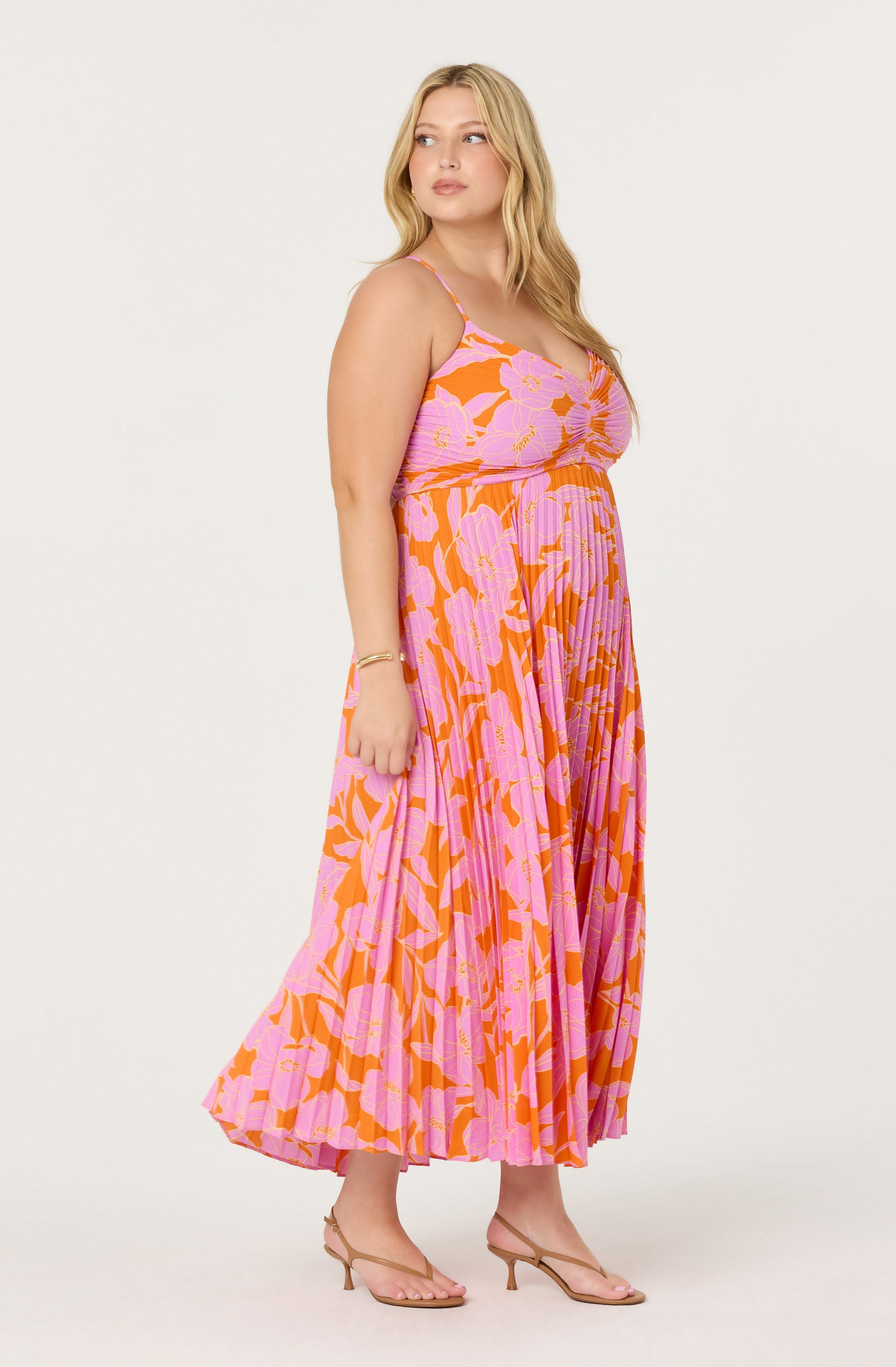 Blythe Floral Plisse Midi Dress for Women - Summer Flowy Ruffled Party Dress - Perfect for Weddings, Garden Parties & Date Nights