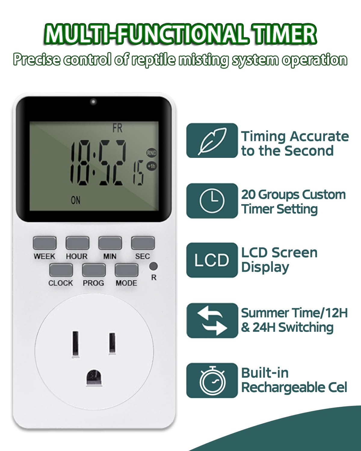 Automatic Reptile Misting System with Programmable Timer - 6 Adjustable 360° Nozzles for Terrariums - Ideal for Lizards, Snakes, Frogs & Live Plants - Perfect Humidity Control for Reptile Tanks & Herb Gardens