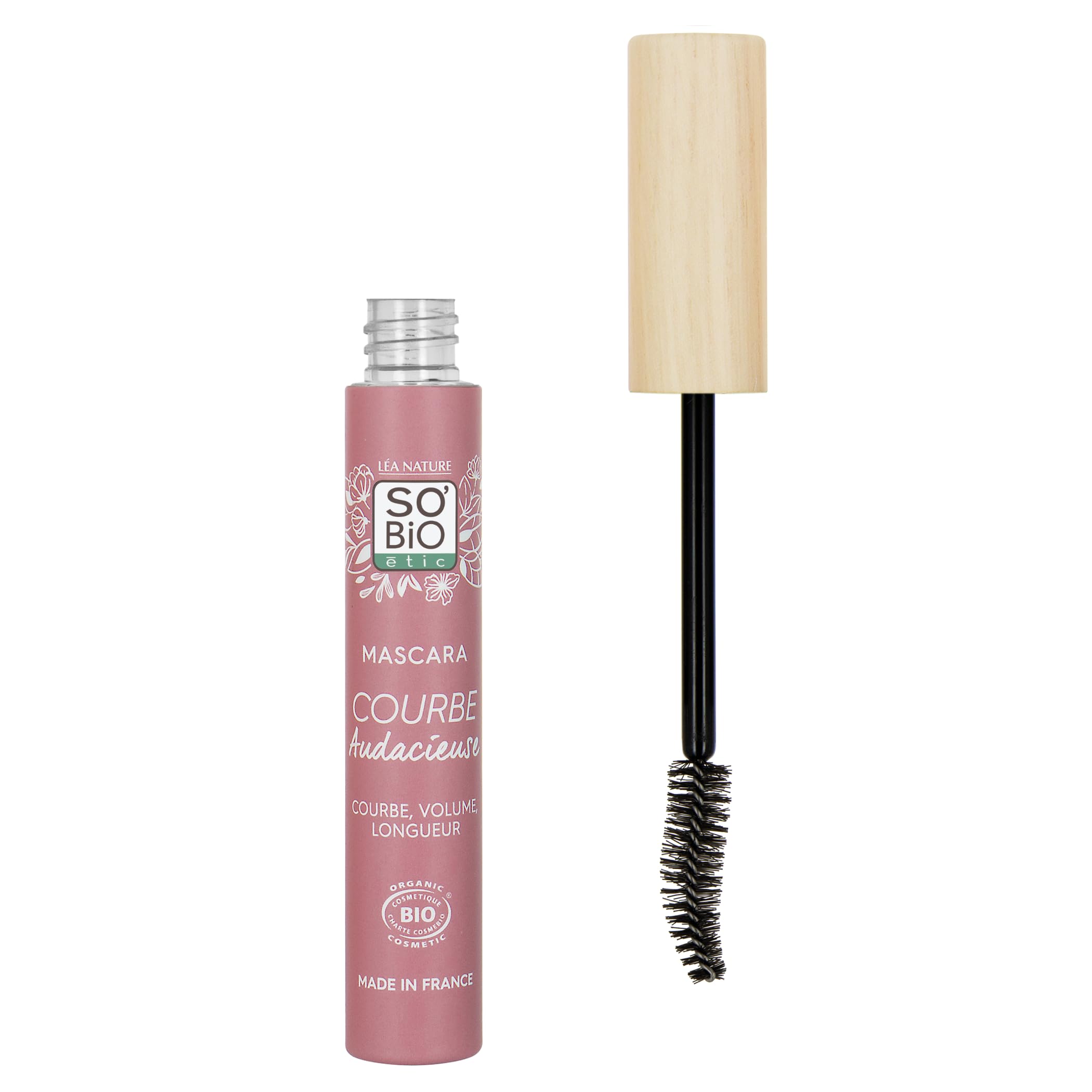 LÉA NATURE SO BiO étic Organic Mascara | Bold Curved Volume & Length | 3-in-1 Effect | Black | Curved Brush | No Clumping | Fortifying Organic Castor Oil | Made in France | 8ml | Perfect for Everyday Wear & Special Occasions