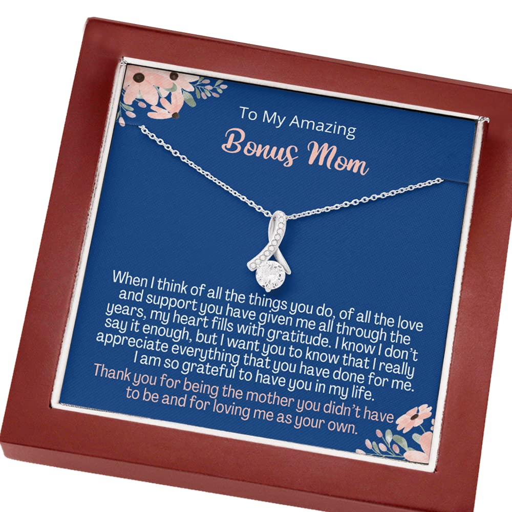 Bonus Mom Necklace Gifts - Elegant Stainless Steel Necklace for Women with Cubic Zirconia - Thoughtful Stepmom Gifts for Mother’s Day, Birthday or Christmas - Perfect for Everyday Wear, Special Occasions & Heartfelt Surprises
